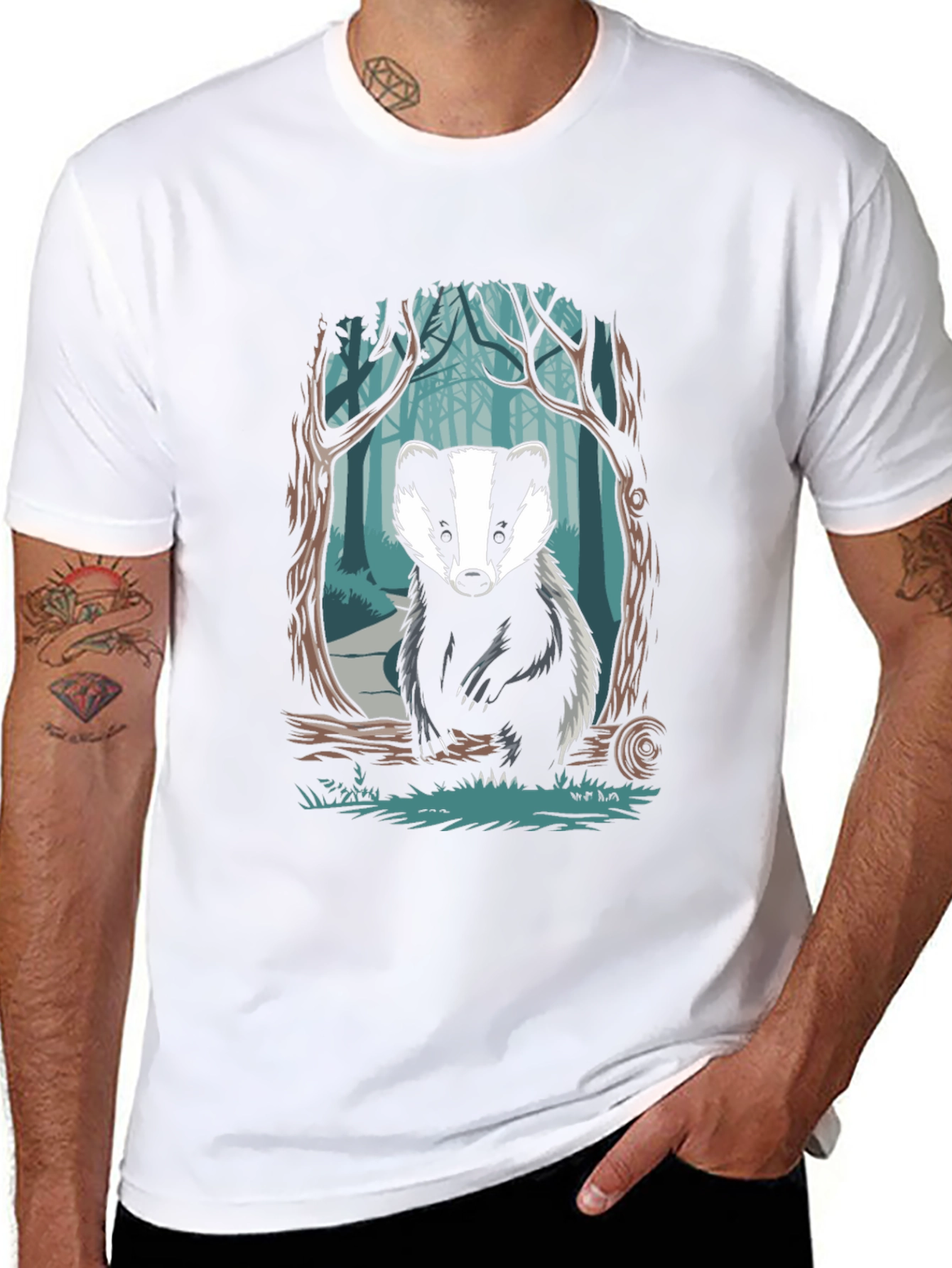 Black Badger Forest Graphic Tee - Nature Inspired Design view 8