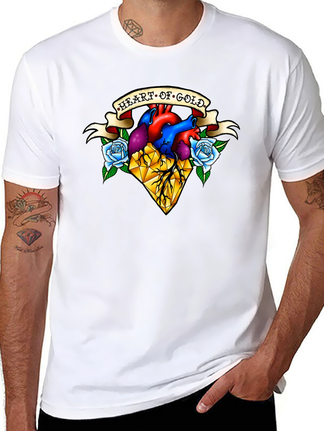 Black Heart of Gold Graphic T-Shirt - Unique Tattoo Style Design view 8