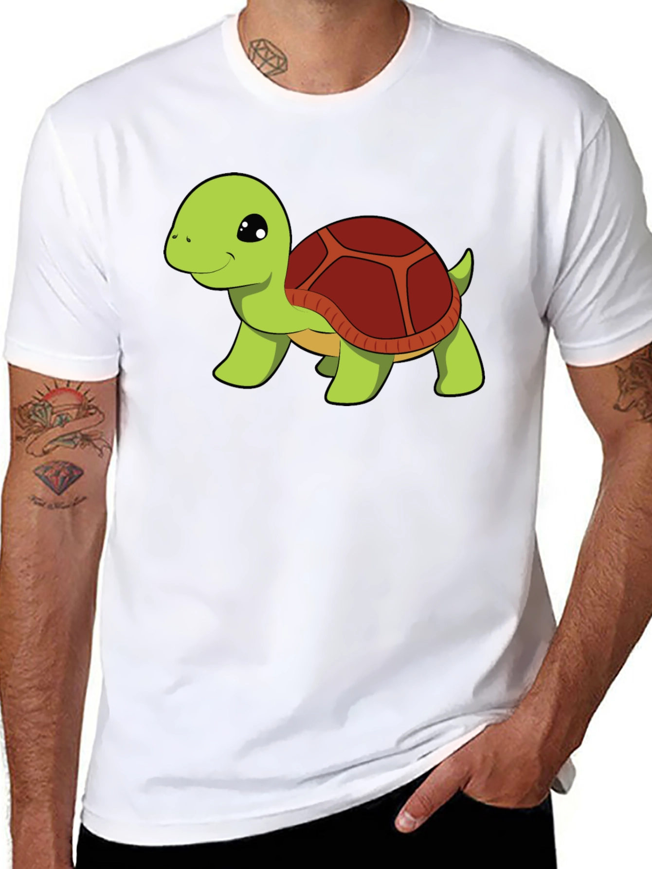 Black Cute Turtle Graphic Tee - Black Cotton T-Shirt view 8