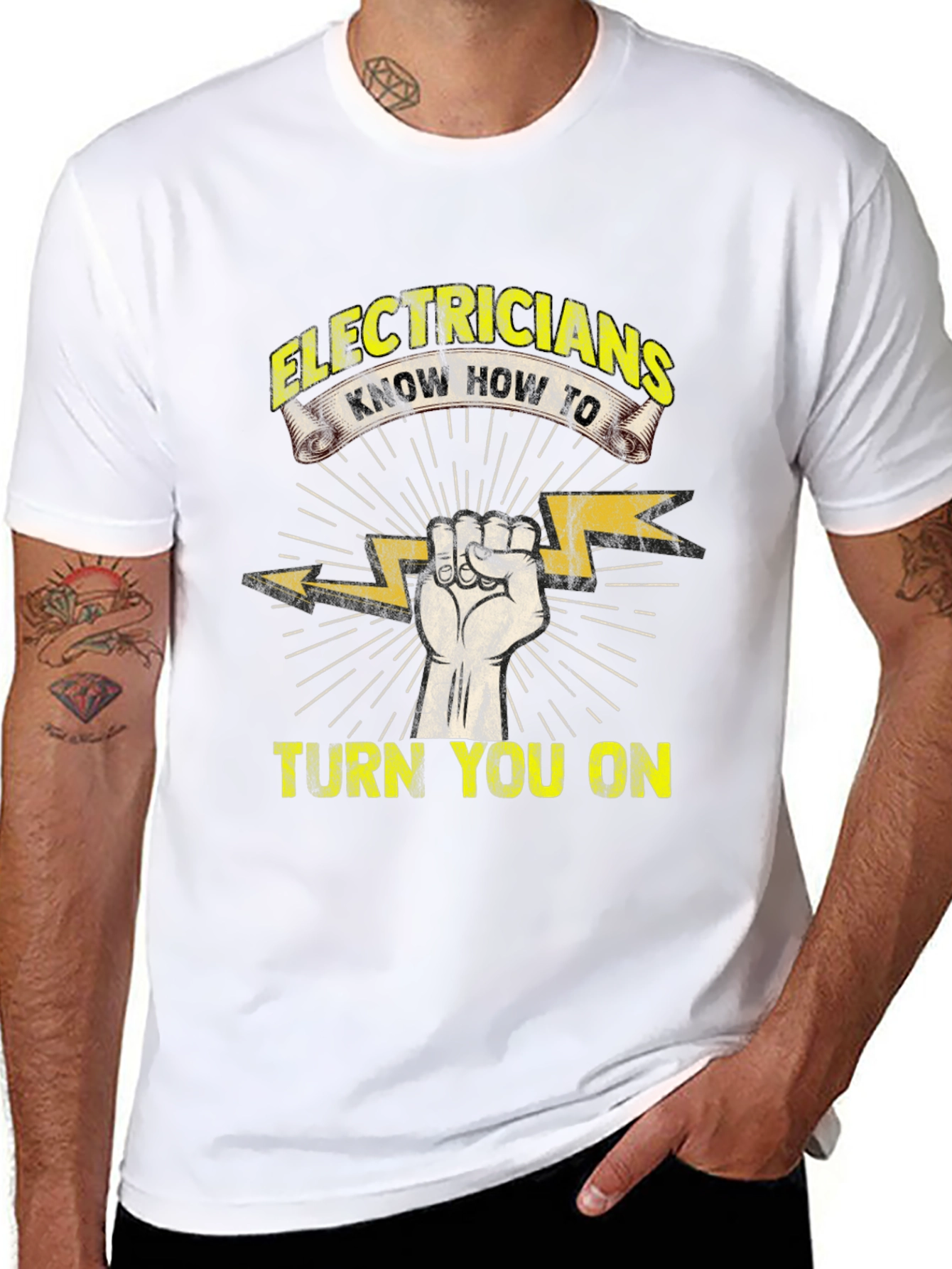 Black Electricians Turn You On T-Shirt Funny Electrician Gift view 8