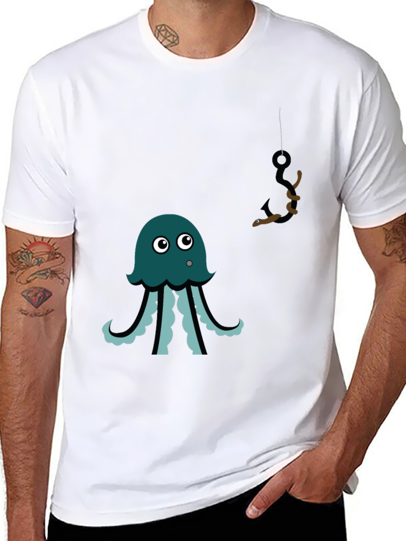 Black Octopus Fishing Graphic Tee - Men's Black T-Shirt view 8