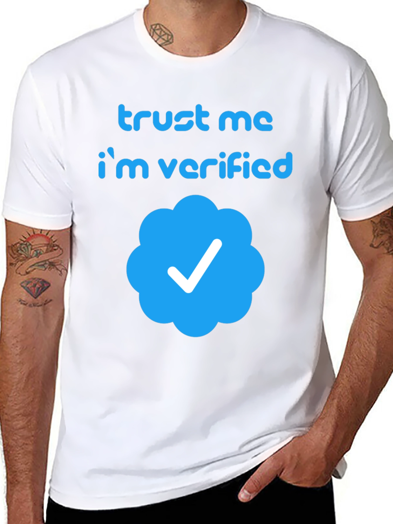 Black Trust Me I'm Verified T-Shirt - Black Crew Neck Tee view 8