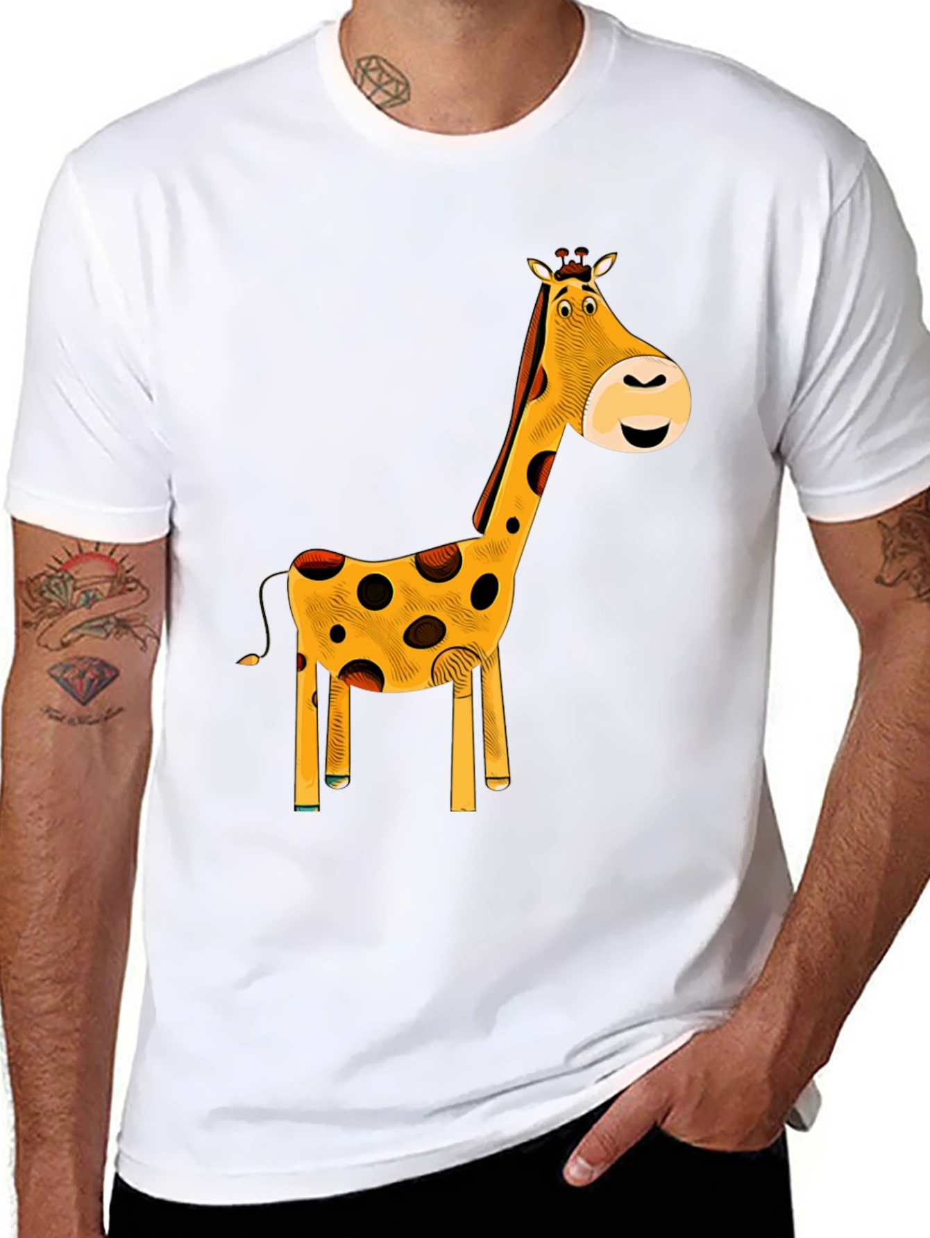 Black Giraffe Graphic T-Shirt - Black Cotton Tee view 8
