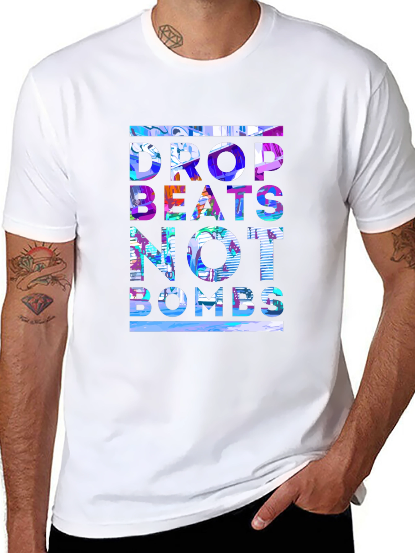 Black Drop Beats Not Bombs Graphic Tee view 8