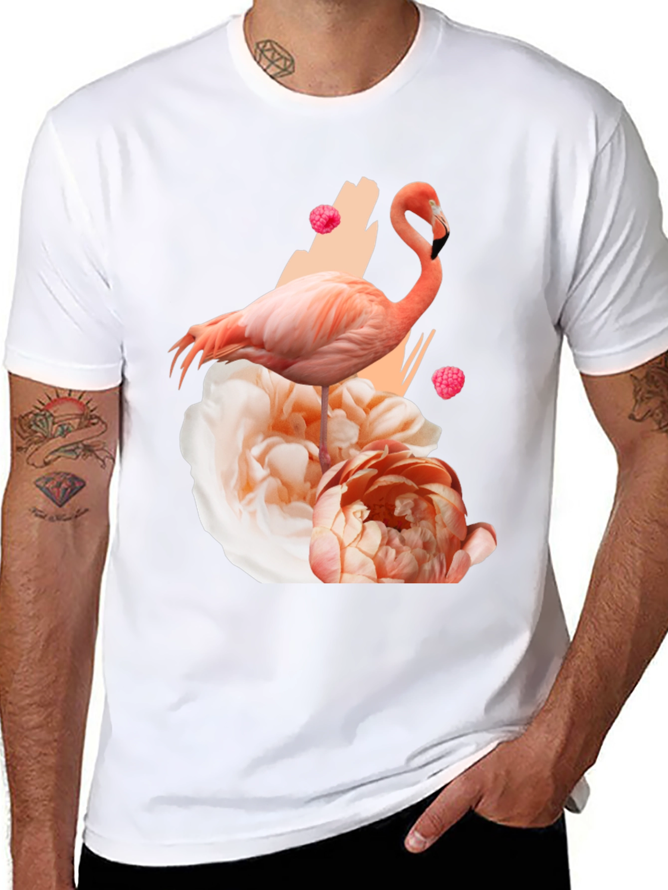 Black Flamingo Floral Graphic Black T-Shirt view 8