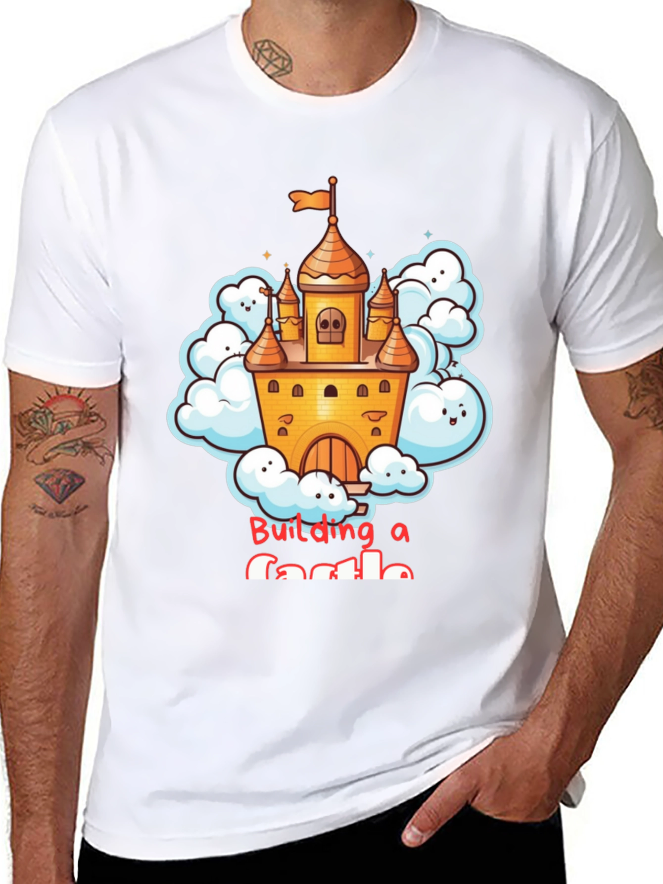 Black Building a Castle T-Shirt - Fun Cartoon Design view 8