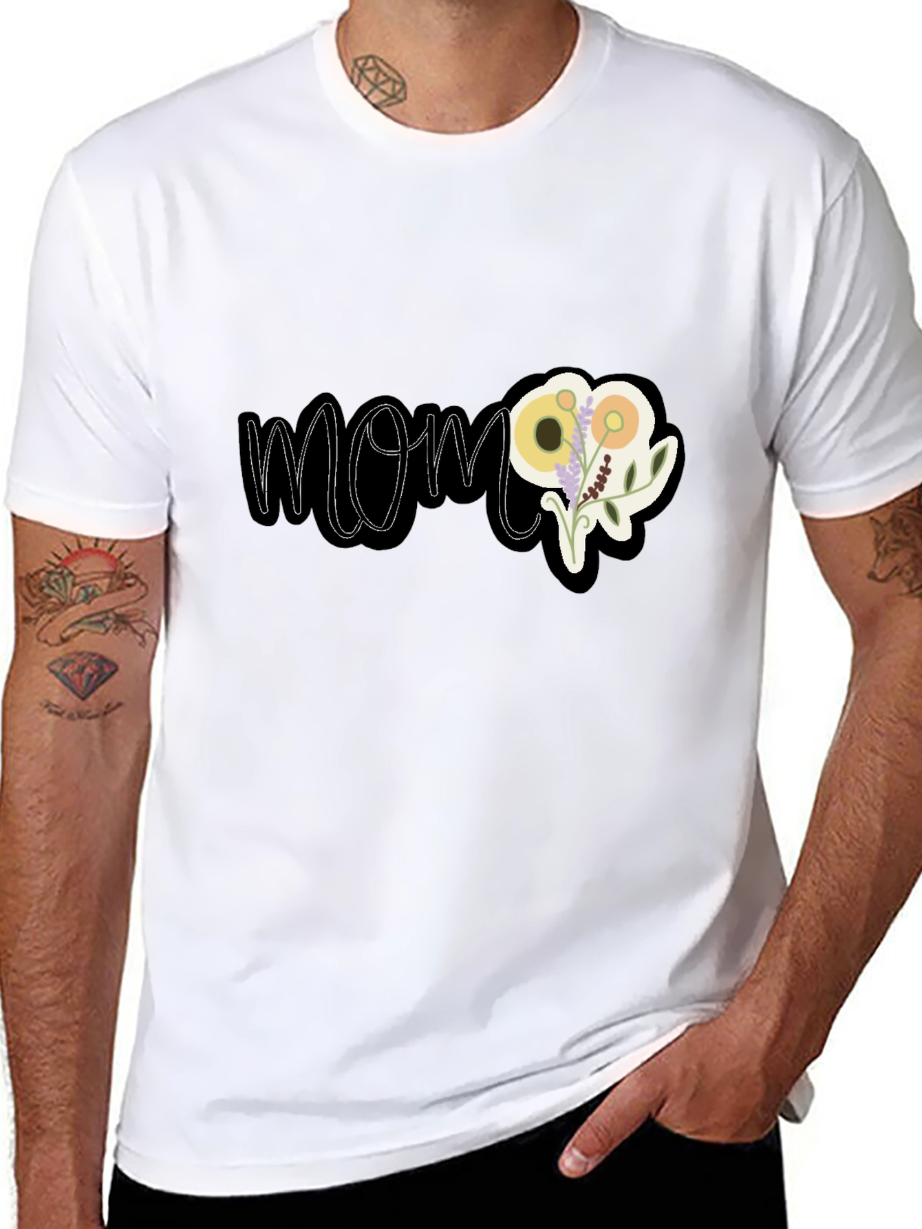 Black Floral MOM Graphic Black T-Shirt view 8