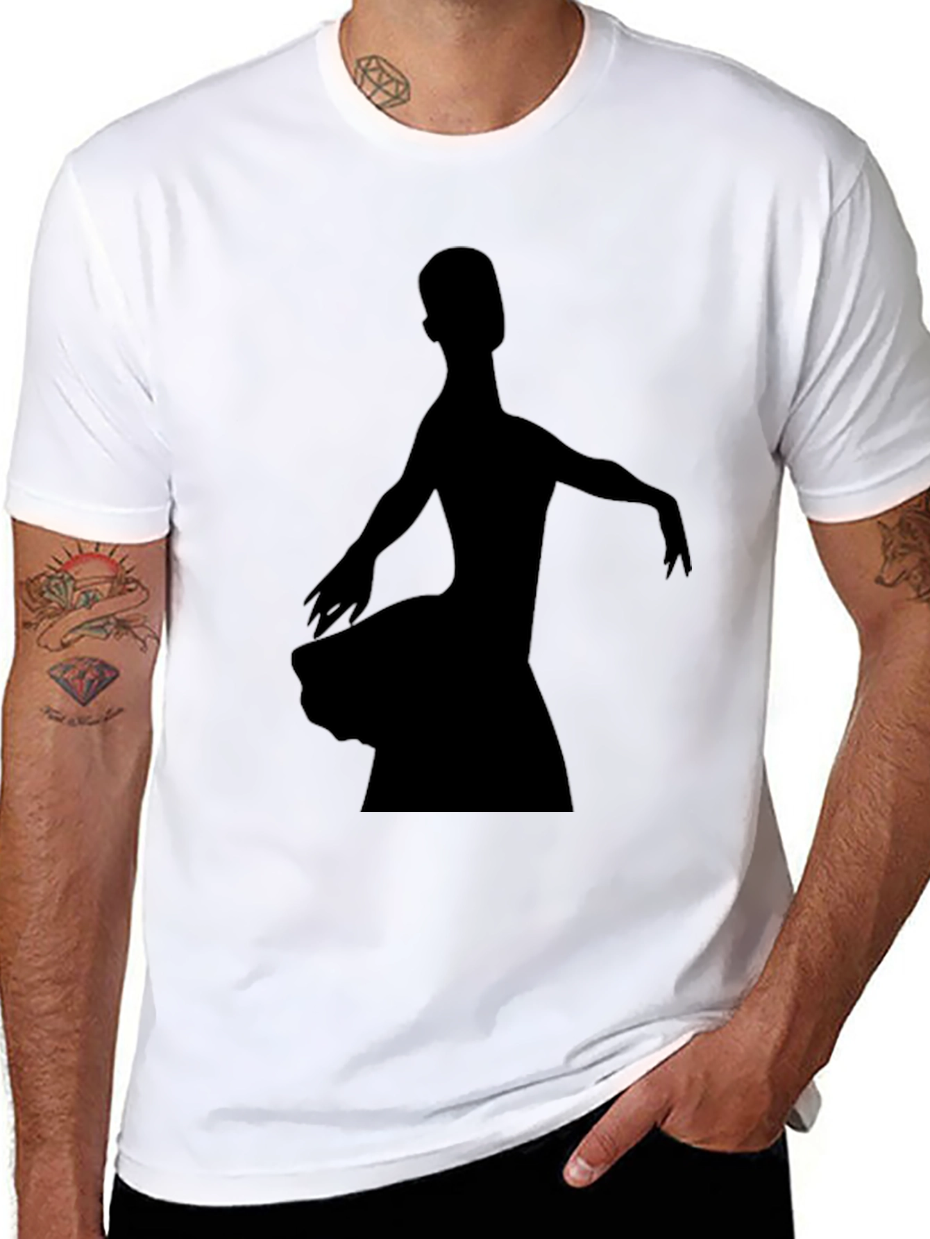 Black Ballerina Silhouette Graphic Tee - Black Cotton T-Shirt view 8