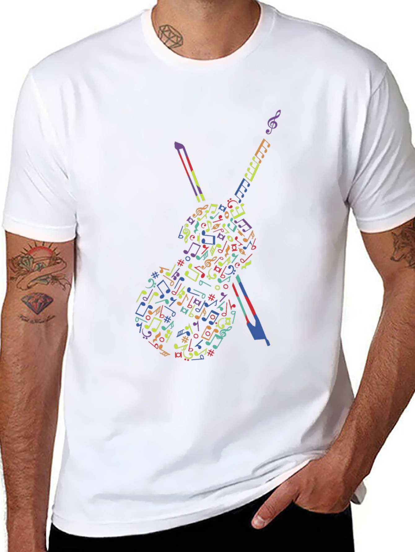 Black Musical Notes Violin Graphic Tee - Black view 8