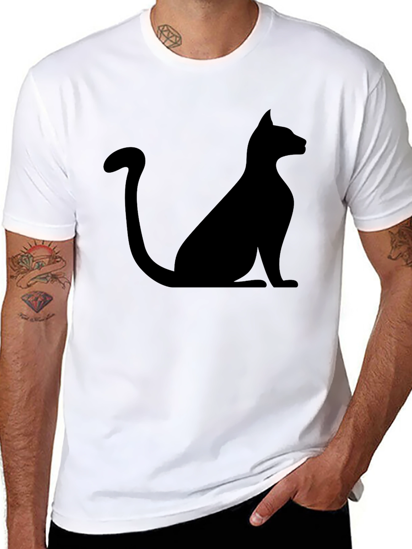 Black Men's Black Cat Silhouette Graphic T-Shirt view 8