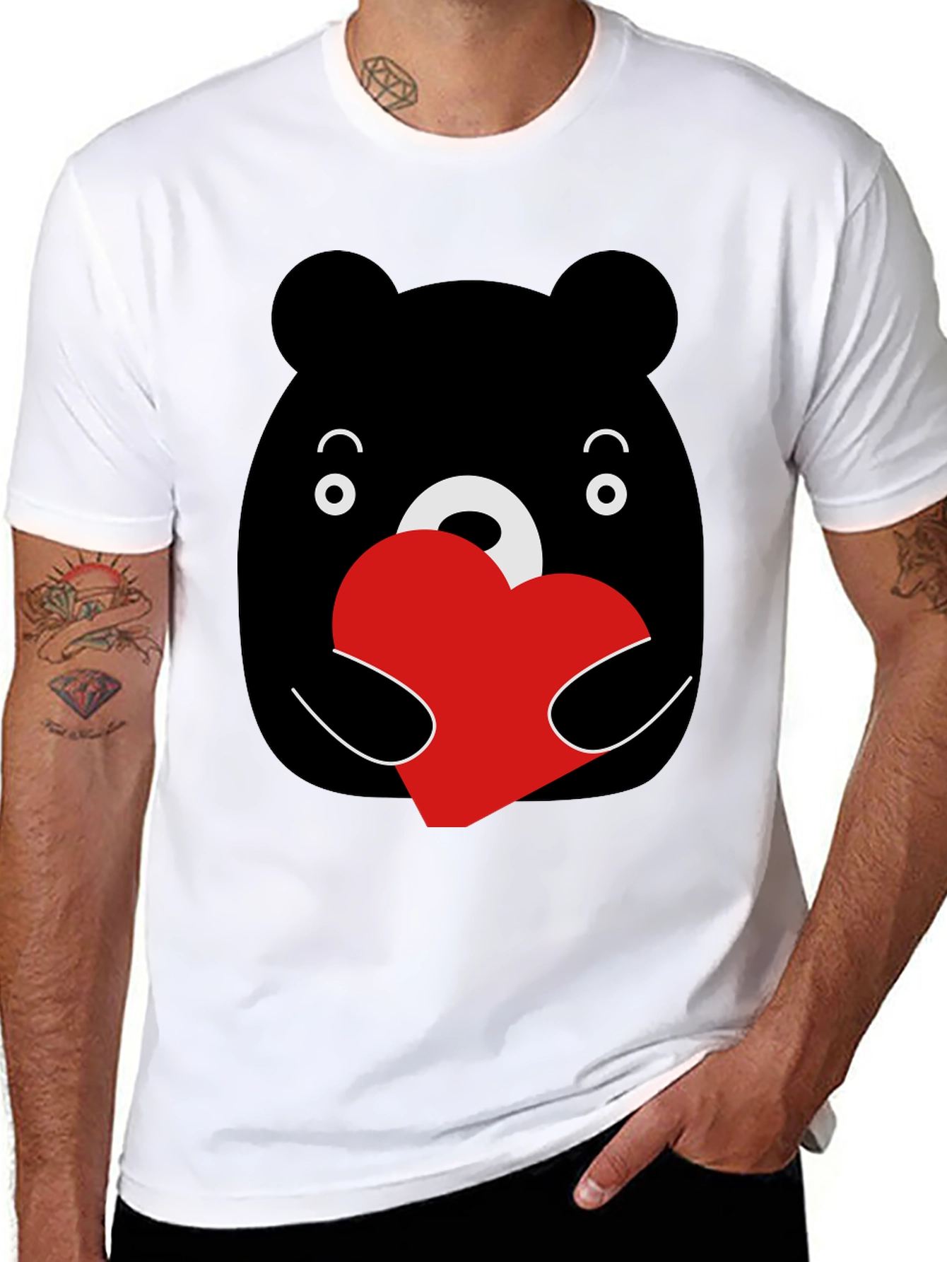 Black Bear Hug Heart Graphic Black T-Shirt view 8