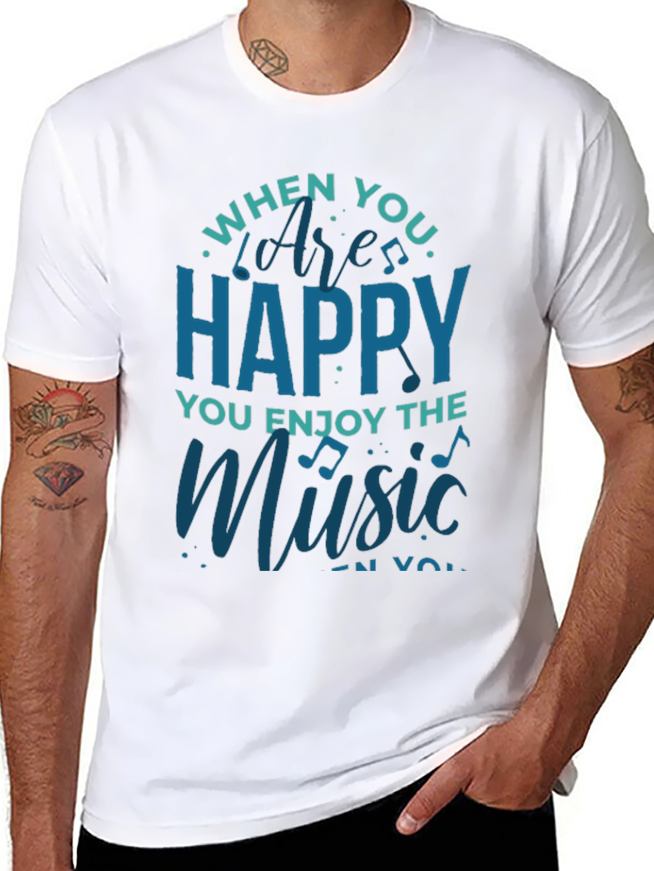 Black Happy Music T-Shirt - Black Graphic Tee view 8