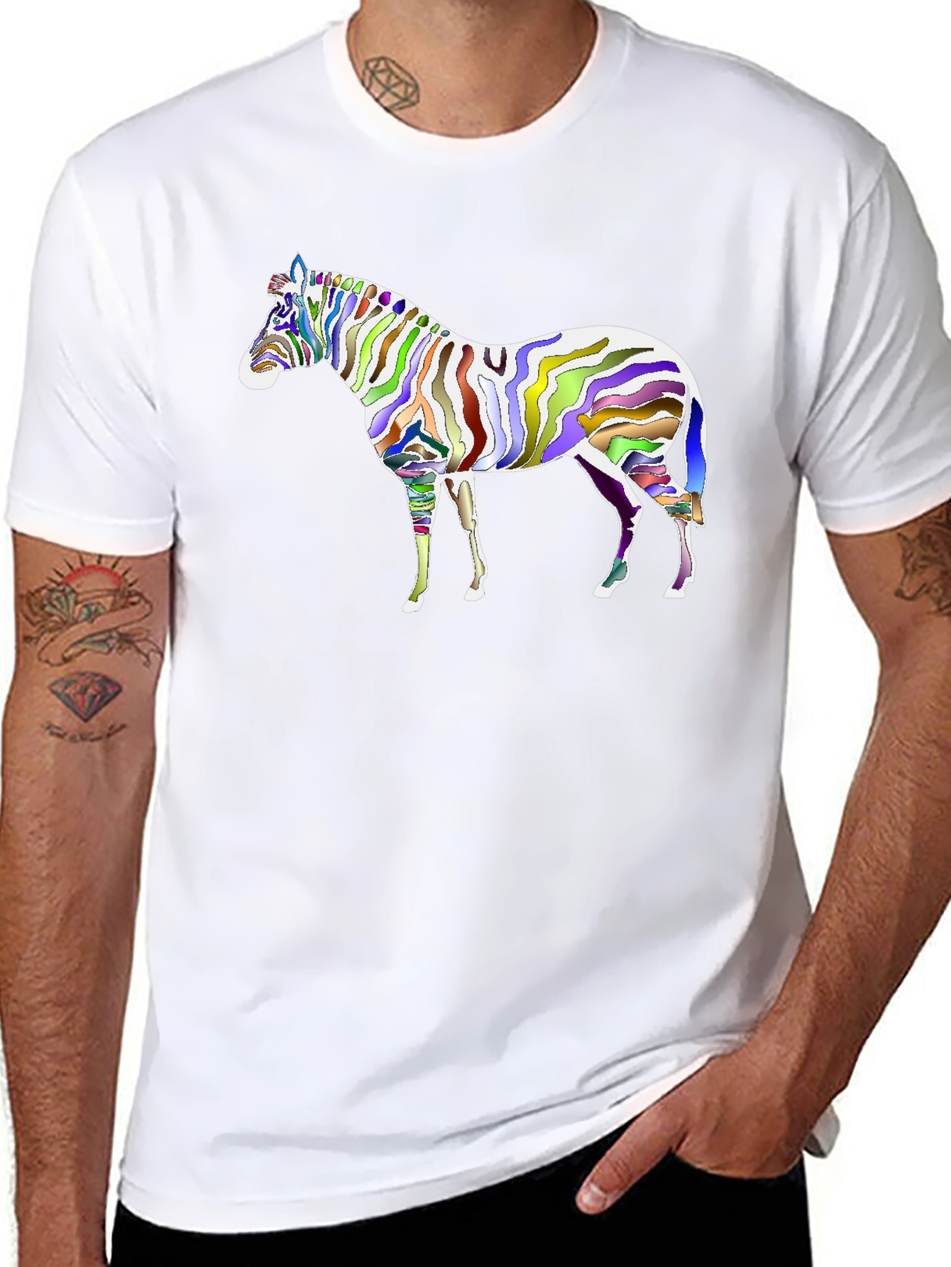 Black Colorful Zebra Graphic Black T-Shirt view 8