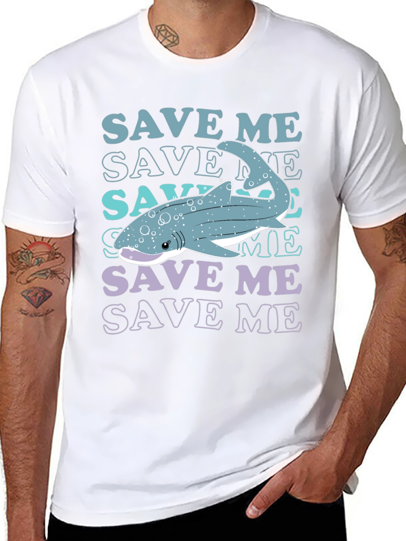 Black Save Me Whale Shark Graphic T-Shirt view 8