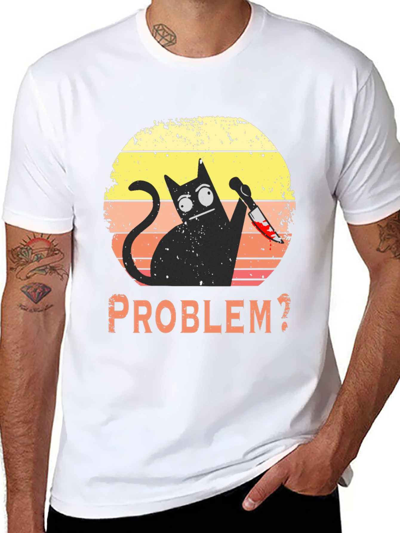 Black Problem Cat T-Shirt - Funny Graphic Tee view 8