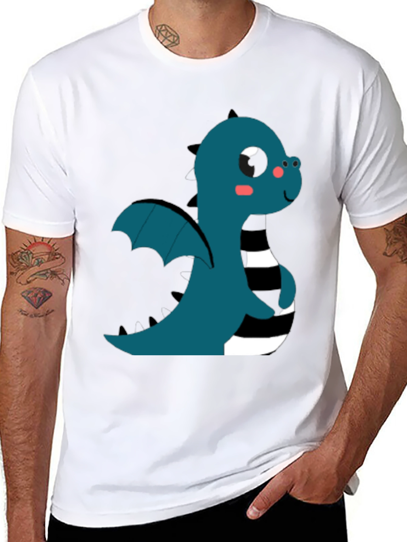 Black Cute Cartoon Dragon T-Shirt view 8