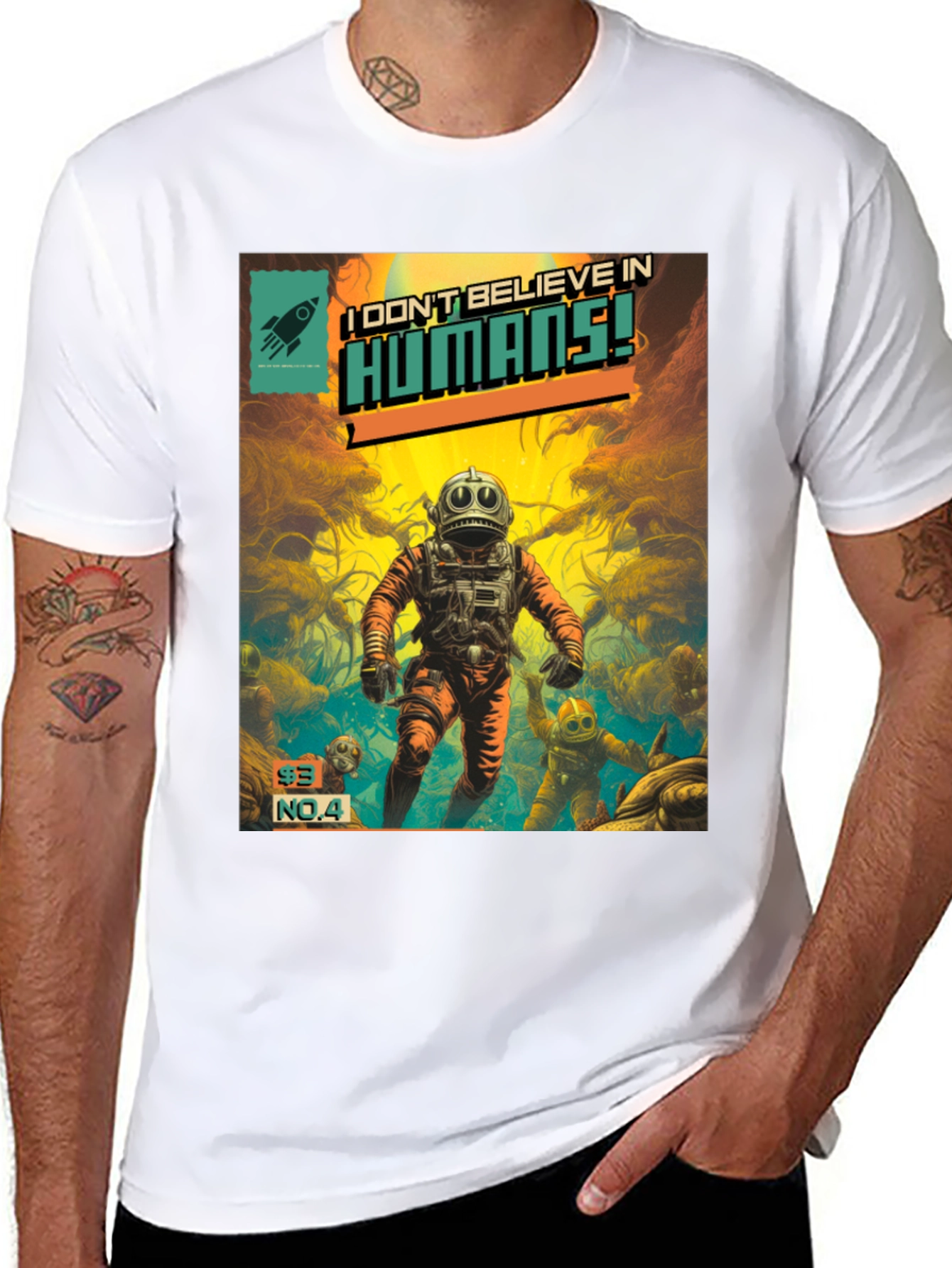 Black I Don't Believe in Humans! Comic T-Shirt view 8