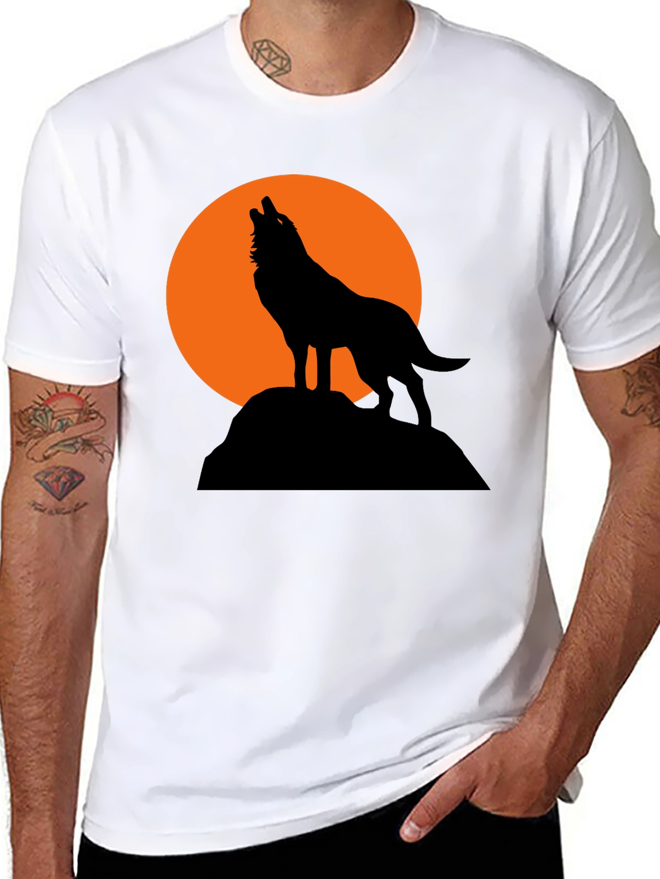 Black Wolf Howling at Moon Graphic T-Shirt view 8