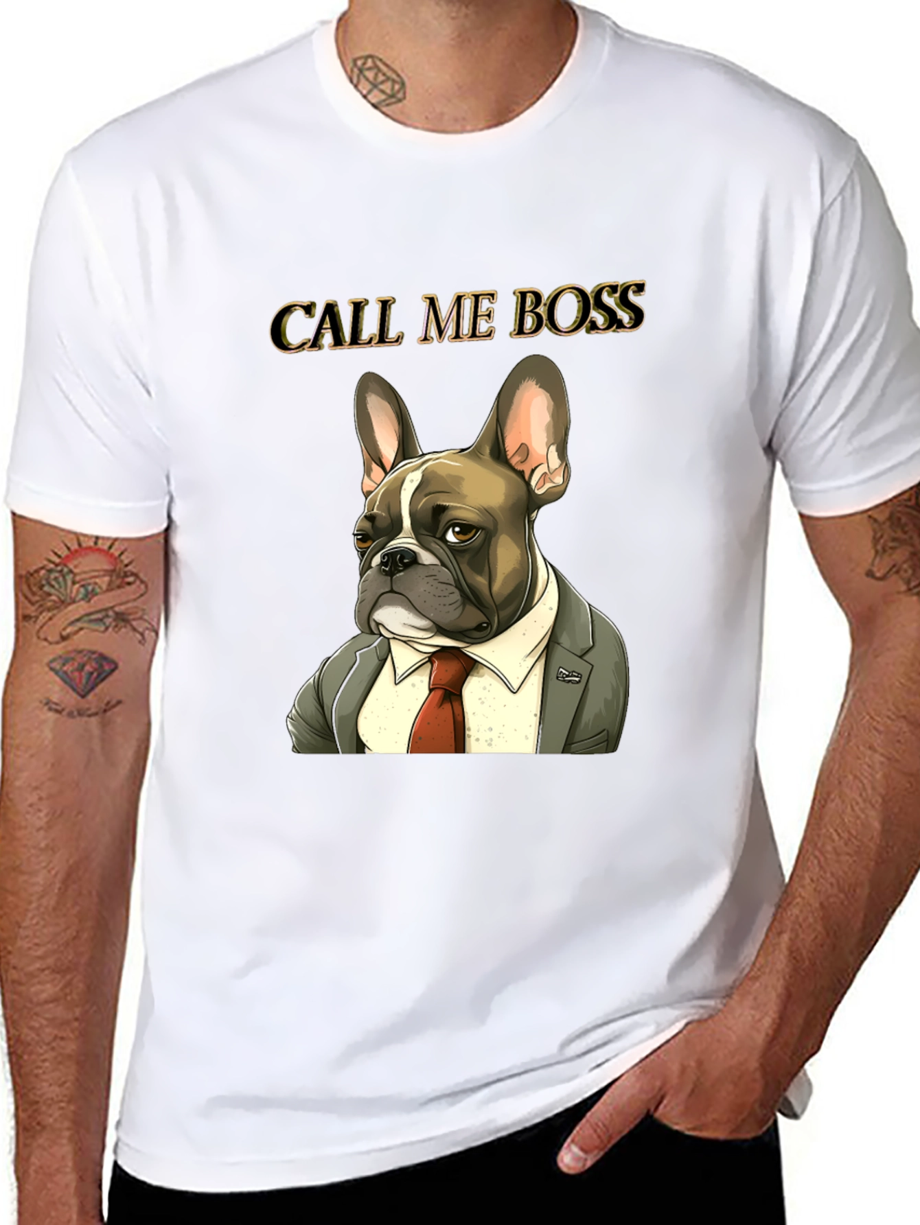 Black Call Me Boss Bulldog Graphic Tee - Black view 8