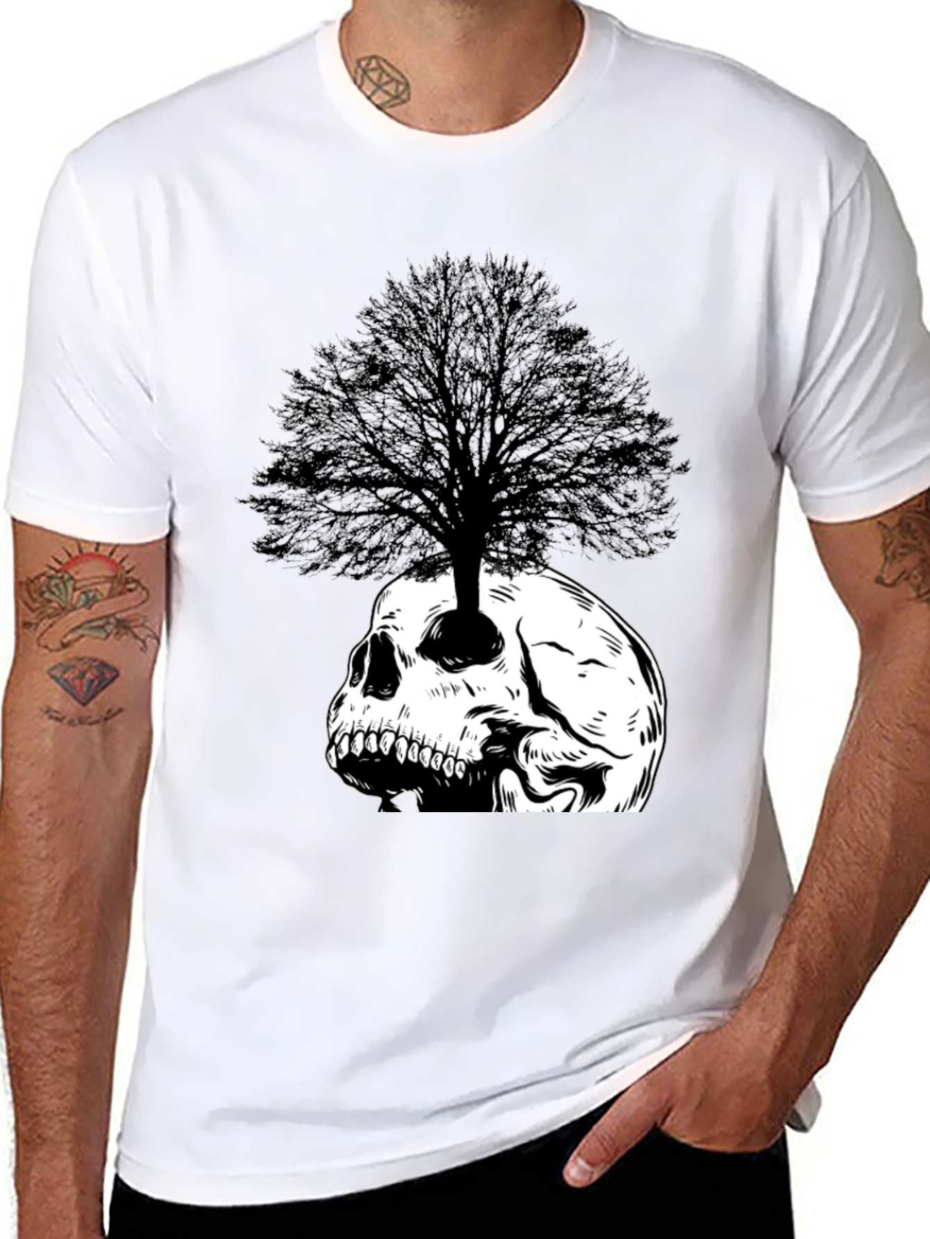 Black Skull Tree Graphic Tee - Black Cotton T-Shirt view 8
