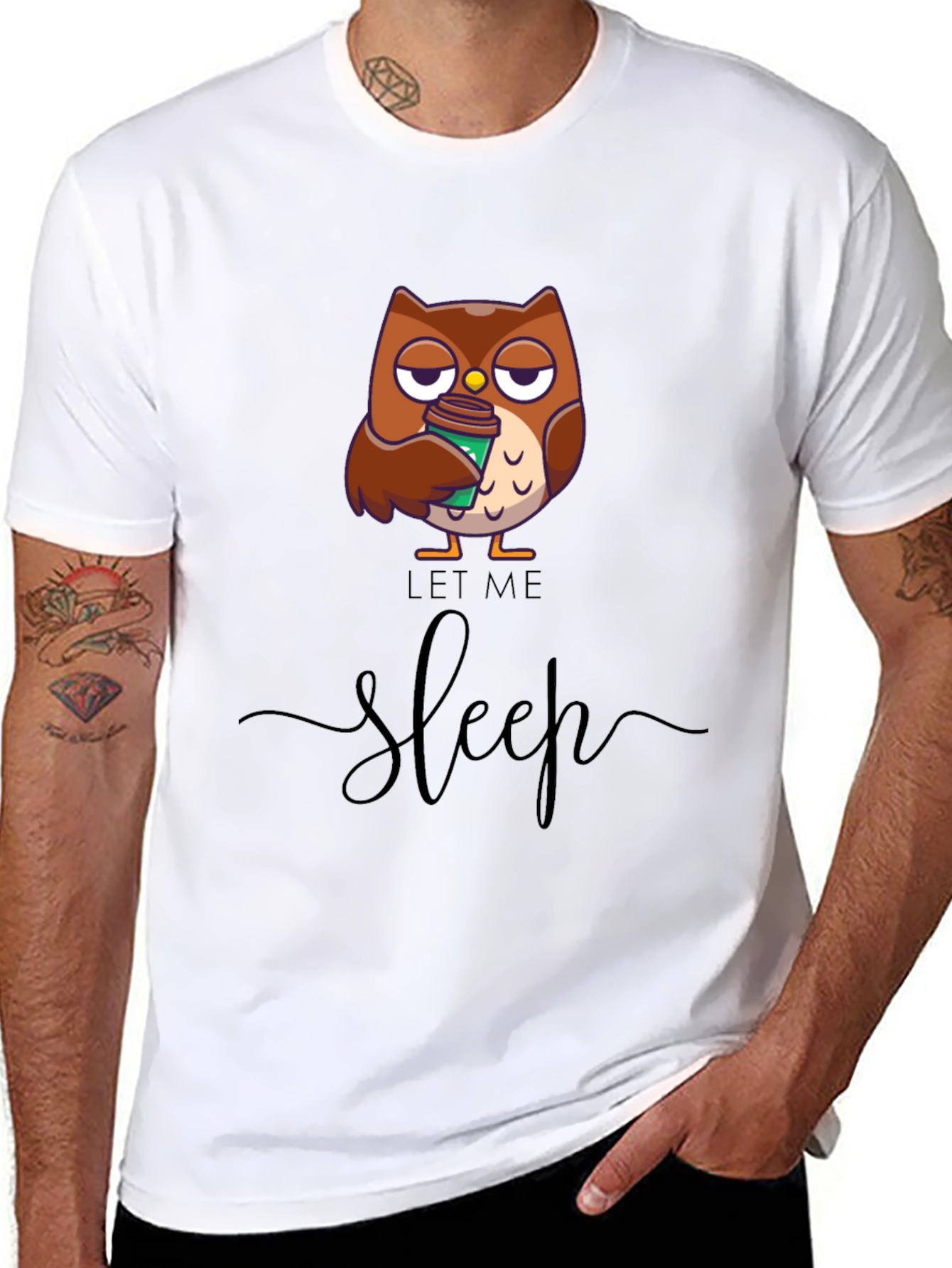 Black Let Me Sleep Owl T-Shirt - Coffee Lover Tee view 8