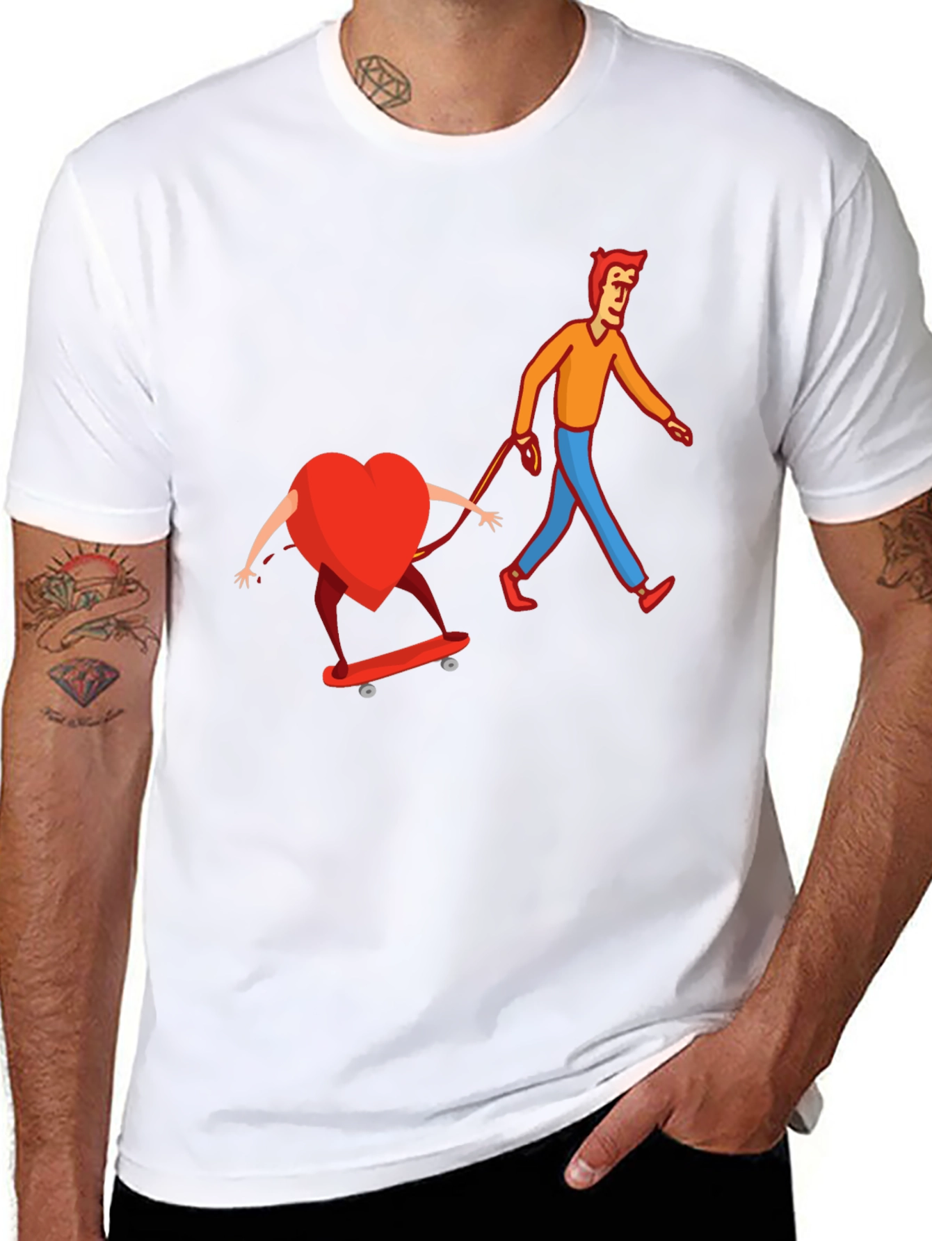 Black Heart on Skateboard Funny Graphic Tee view 8