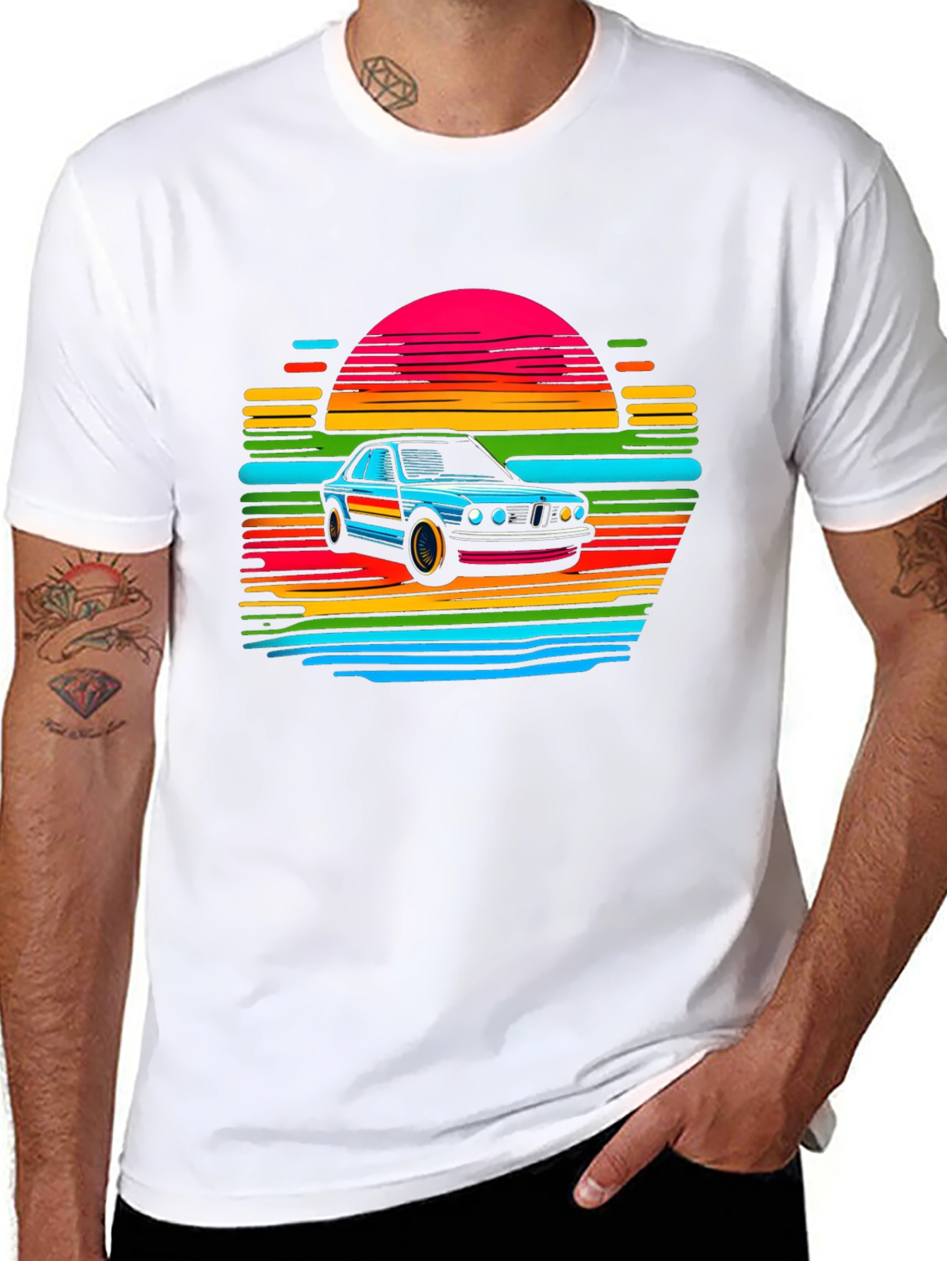 Black Retro Car Sunset T-Shirt - Black view 8