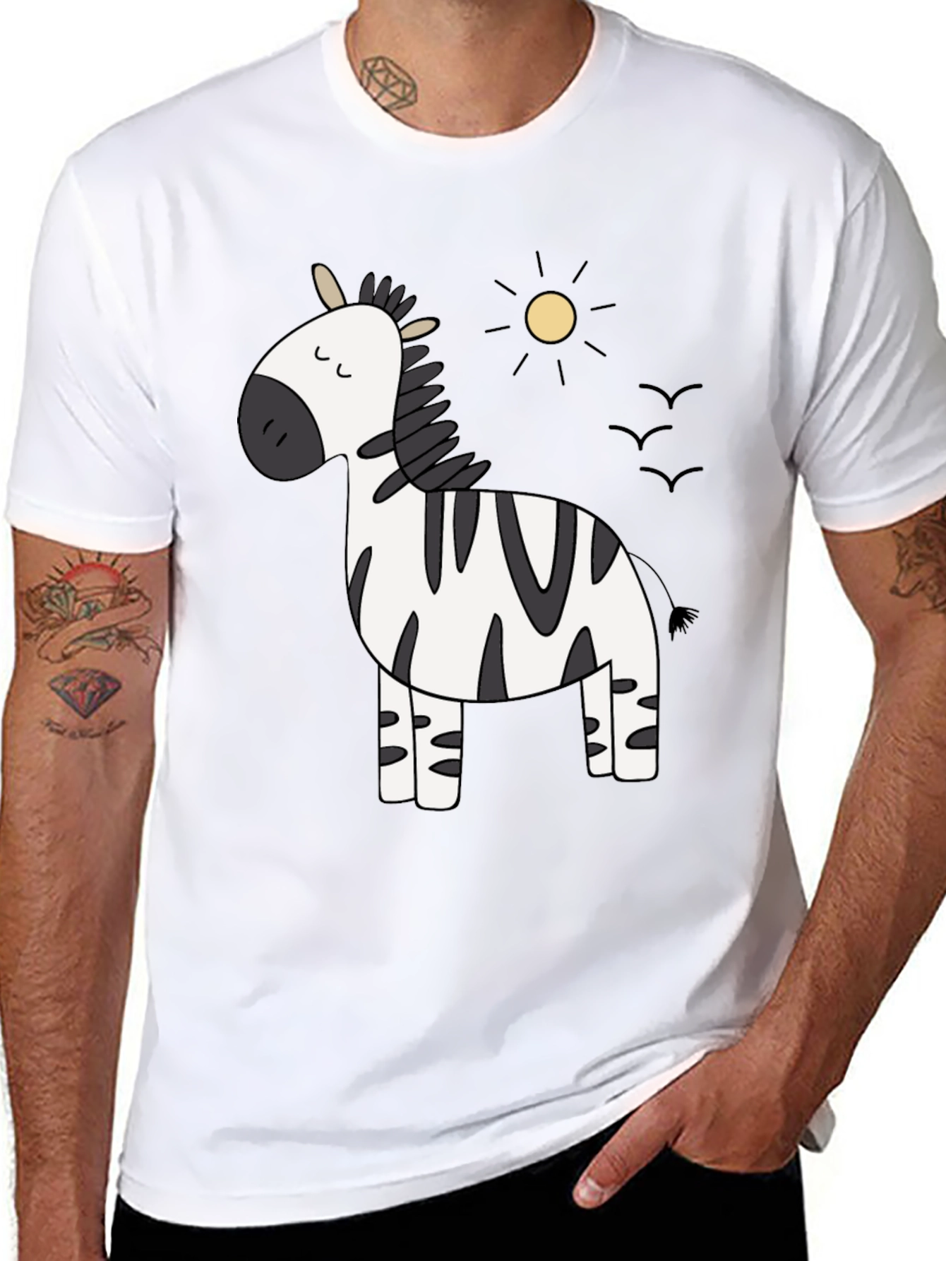 Black Cute Zebra Cartoon Graphic Black T-Shirt view 8