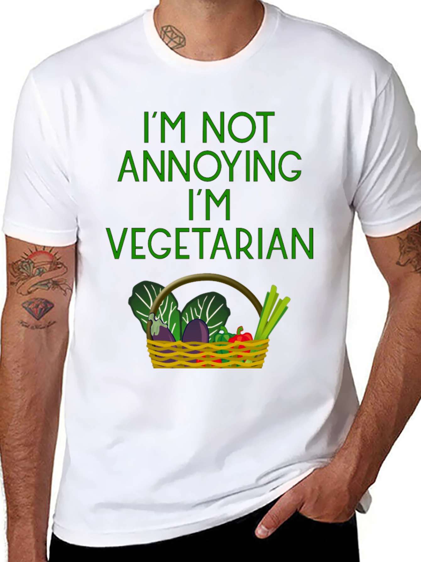 Black Funny Vegetarian T-Shirt - Basket of Veggies view 8