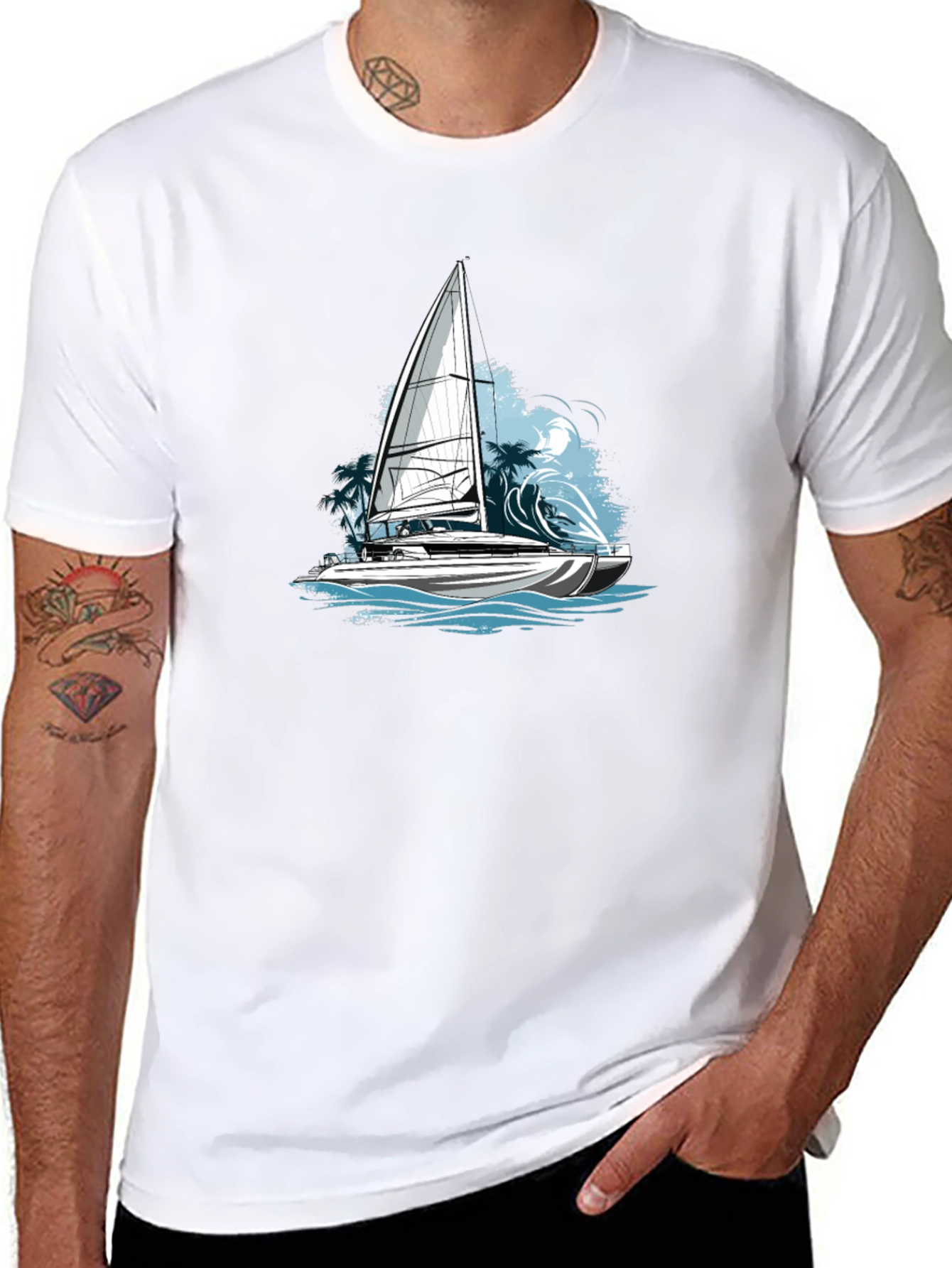 Black Nautical Sailboat Graphic Tee - Black Cotton Blend view 8