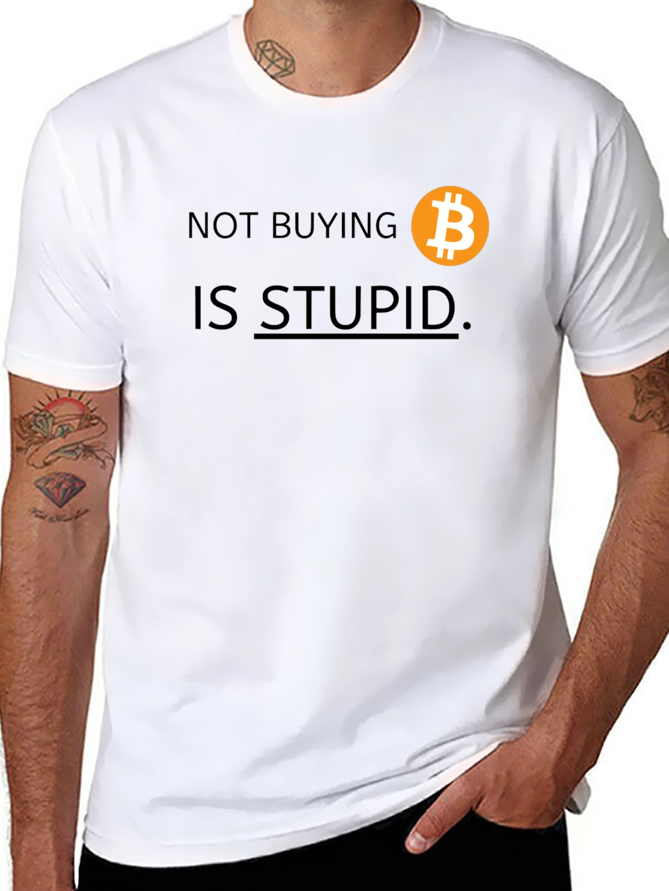 Black Bitcoin T-Shirt: Not Buying Is Stupid view 8