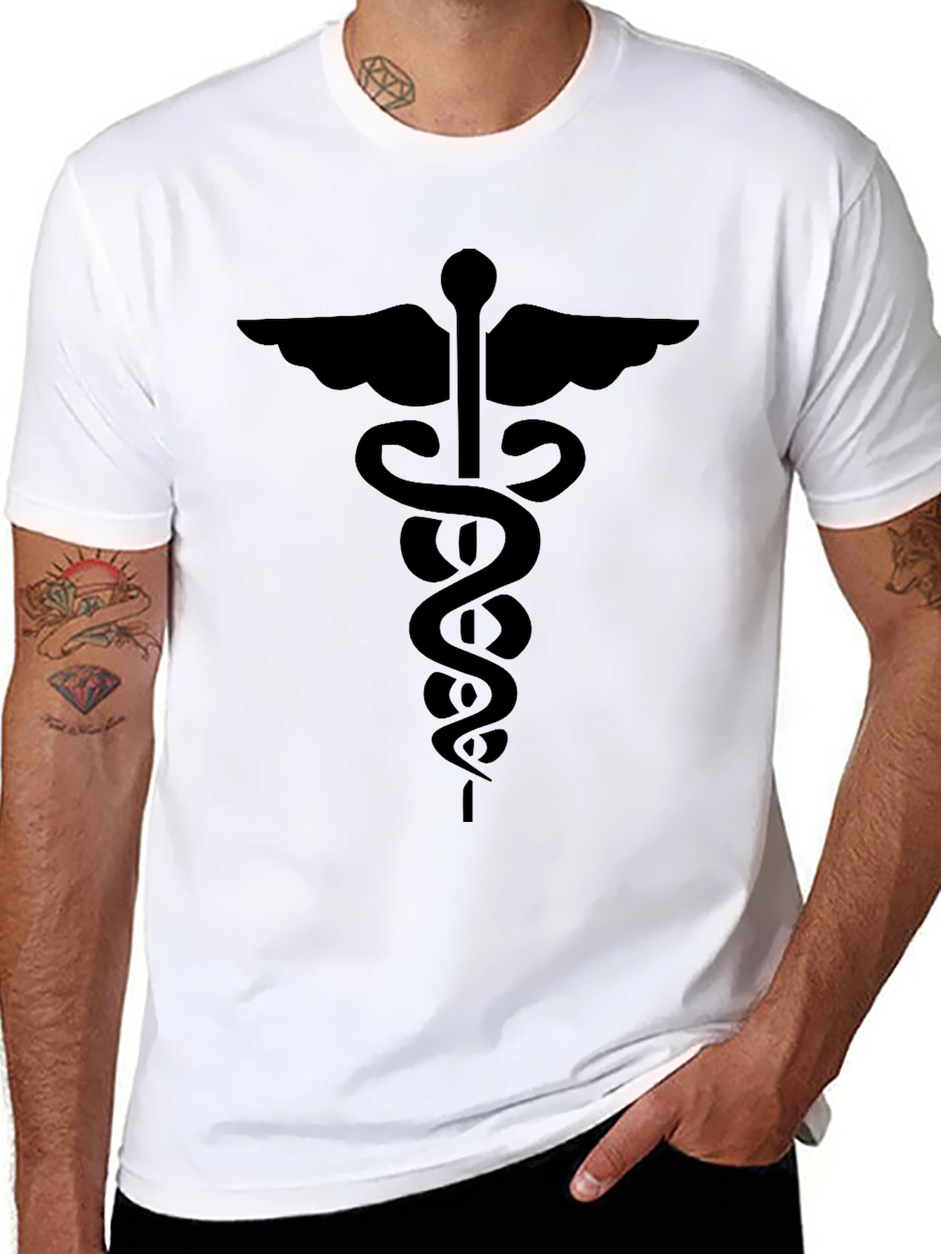Black Caduceus Symbol Graphic T-Shirt - Black view 8