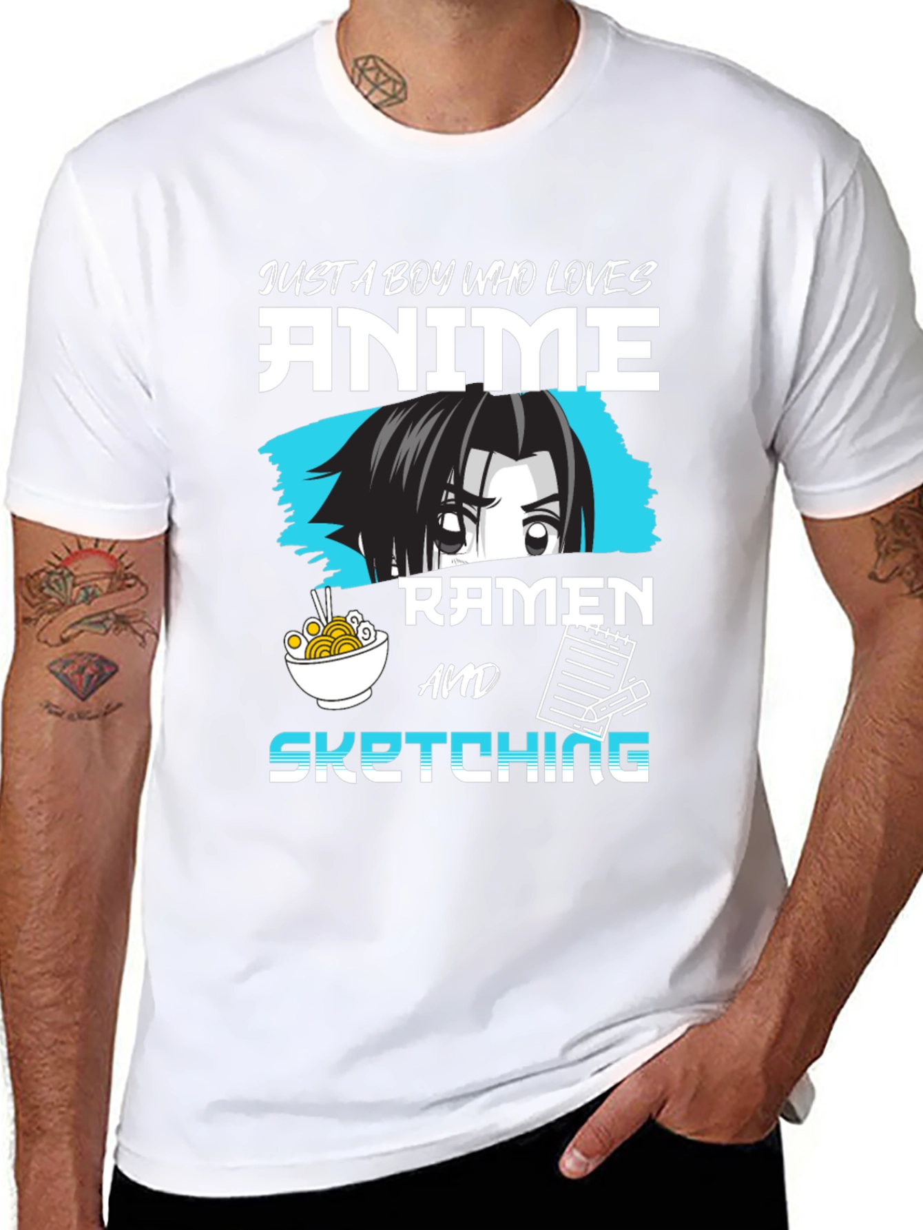 Black Anime Ramen Sketching Graphic Tee - Just a Boy Who Loves view 8