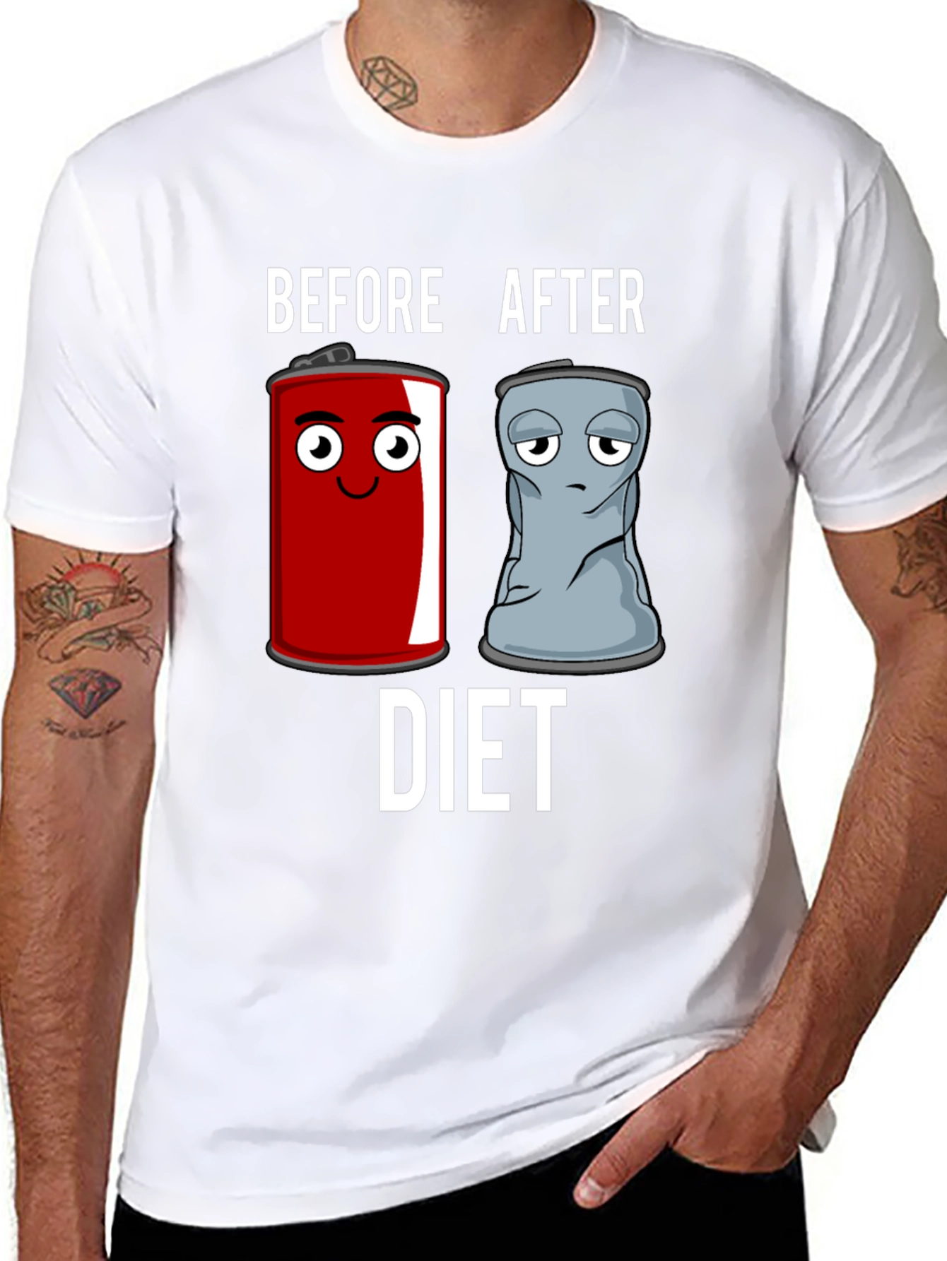 Black Before & After Diet T-Shirt - Humorous Graphic Tee view 8