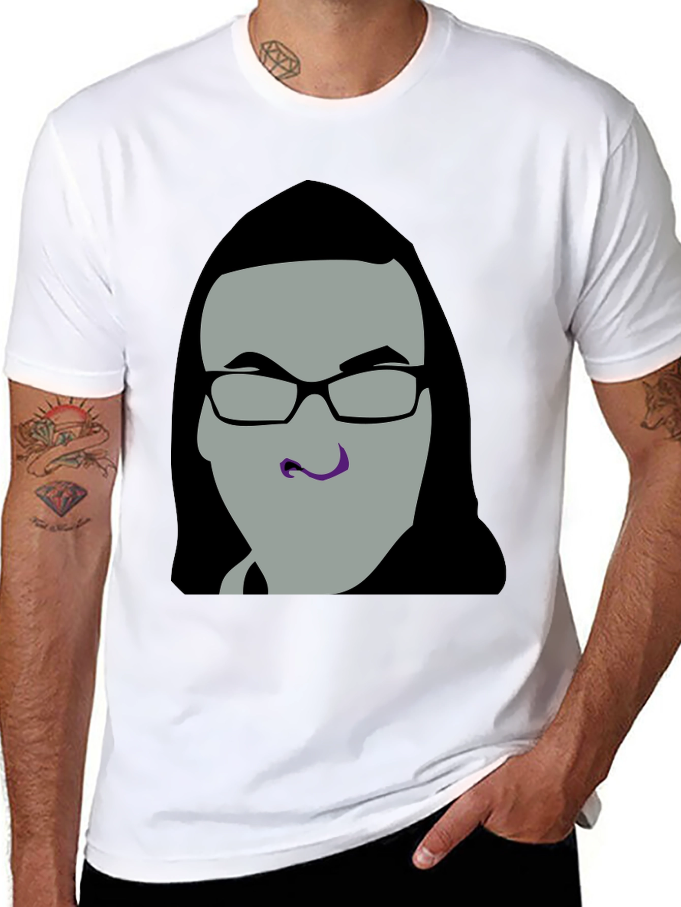 Black Graphic Tee - Man with Glasses view 8