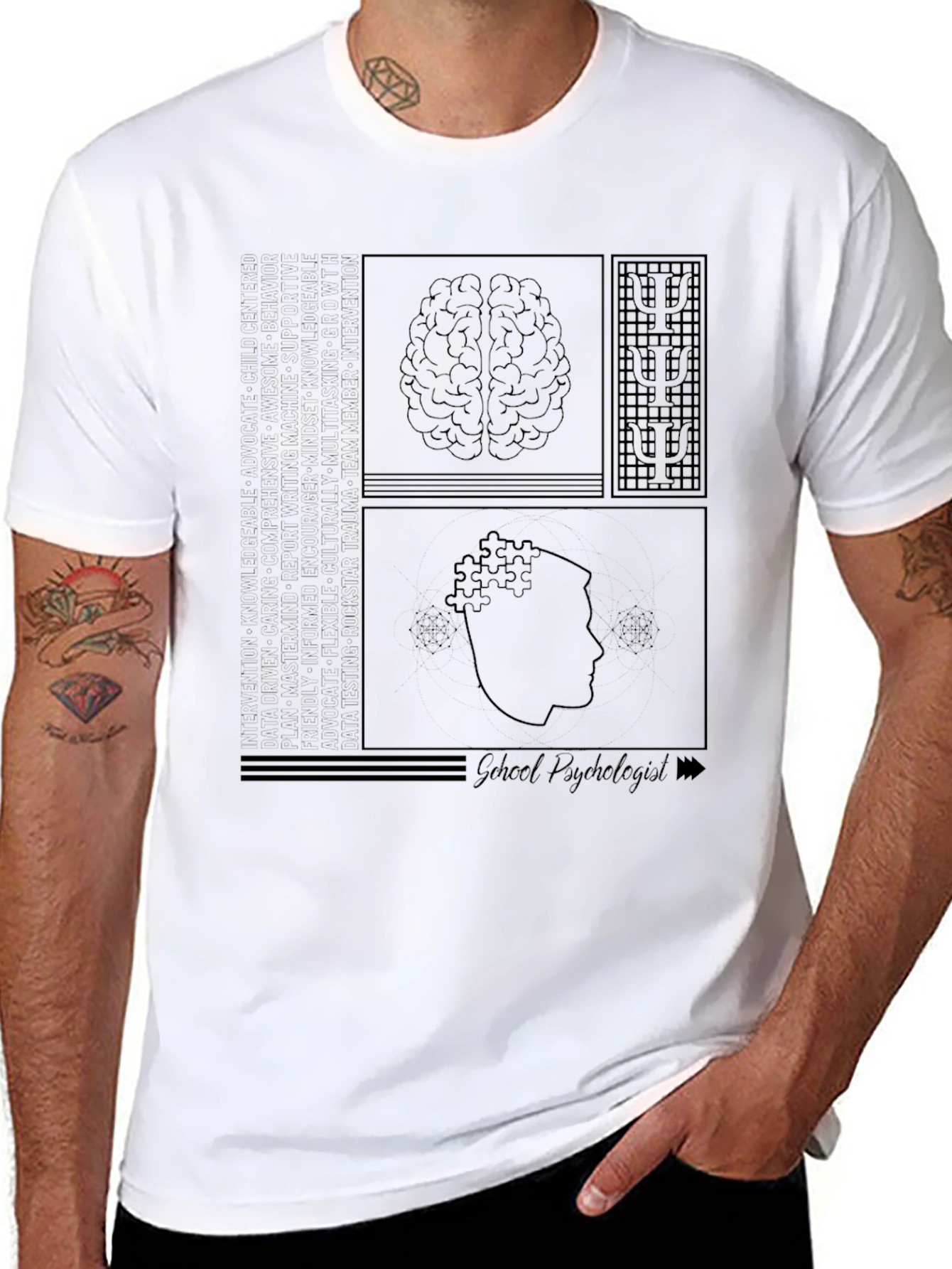 Black Psychology Brain T-Shirt - Black Cotton view 8
