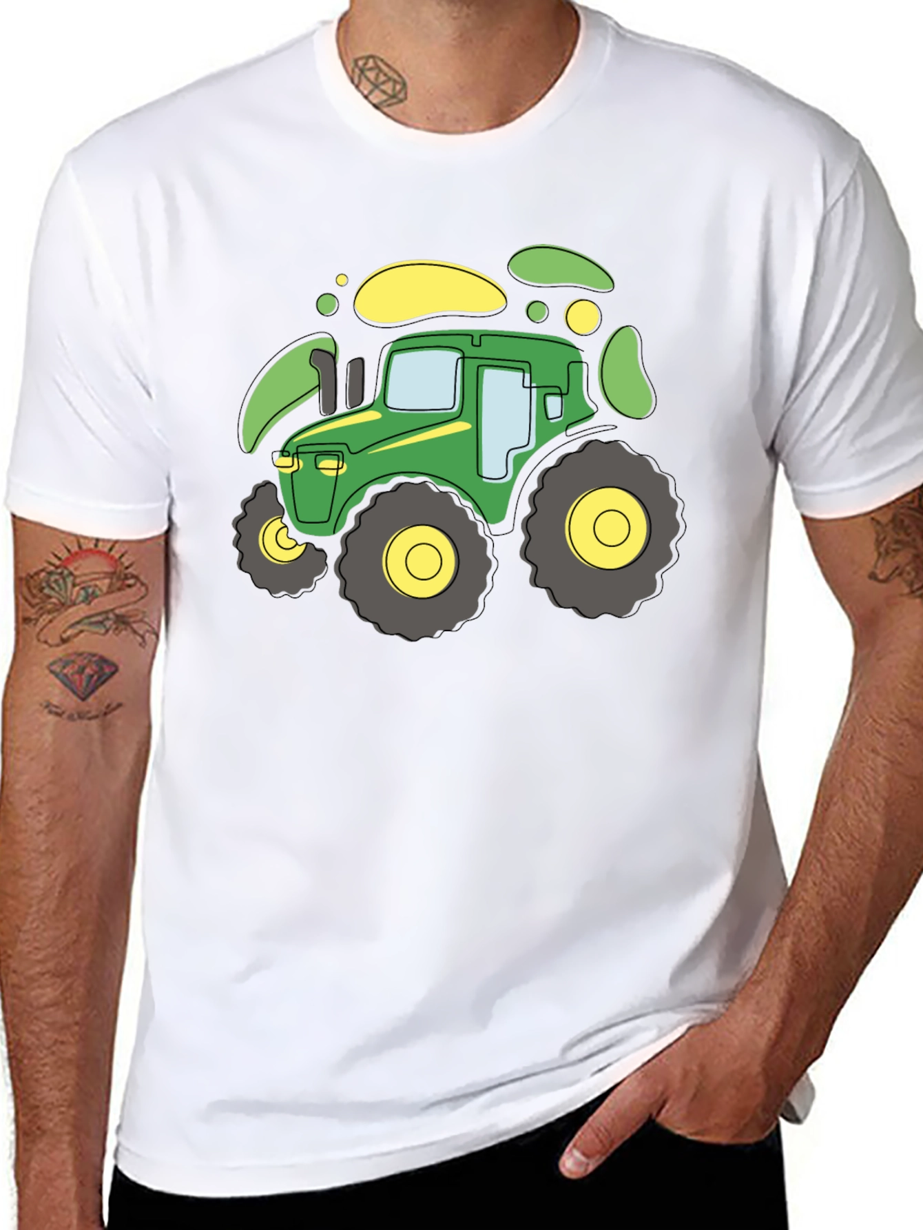 Black Cartoon Tractor Graphic T-Shirt - Black view 8