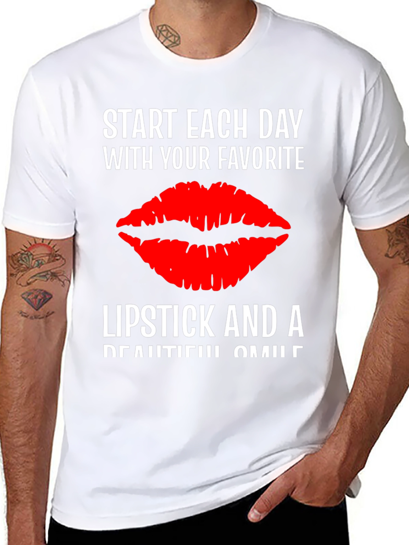 Black Lipstick Kiss T-Shirt - Start Each Day With Your Favorite view 8