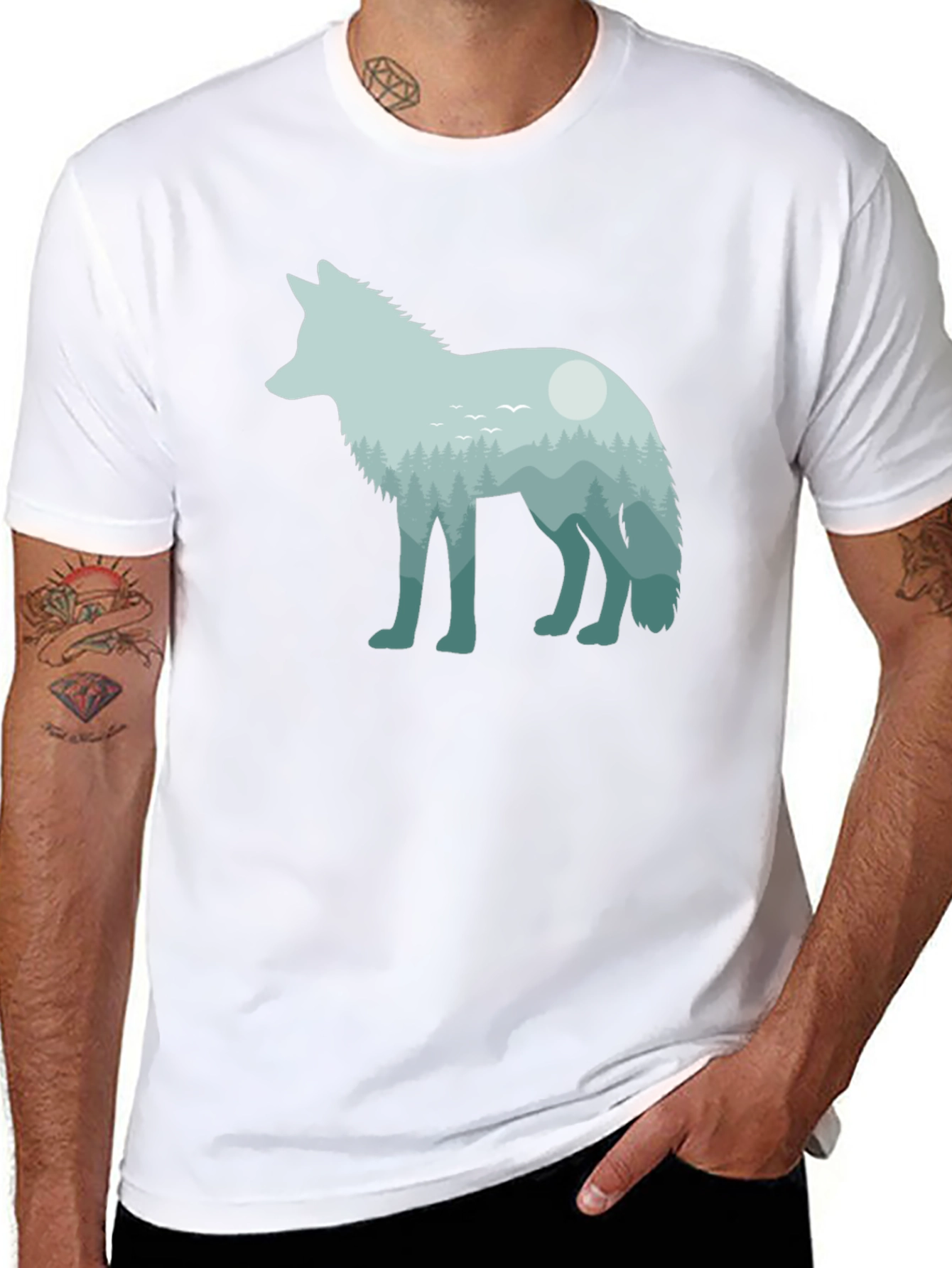 Black Wolf Nature Scene Graphic Tee - Unisex Black T-Shirt view 8