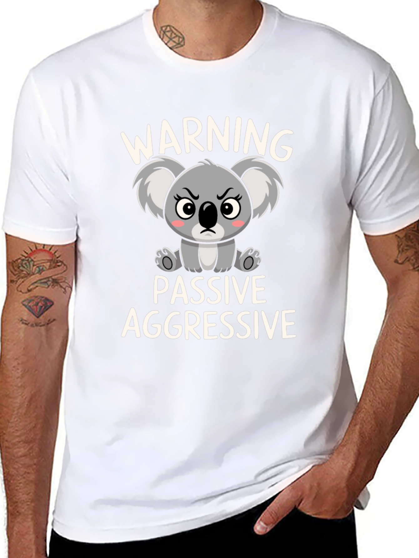 Black Warning Passive Aggressive Koala T-Shirt view 8
