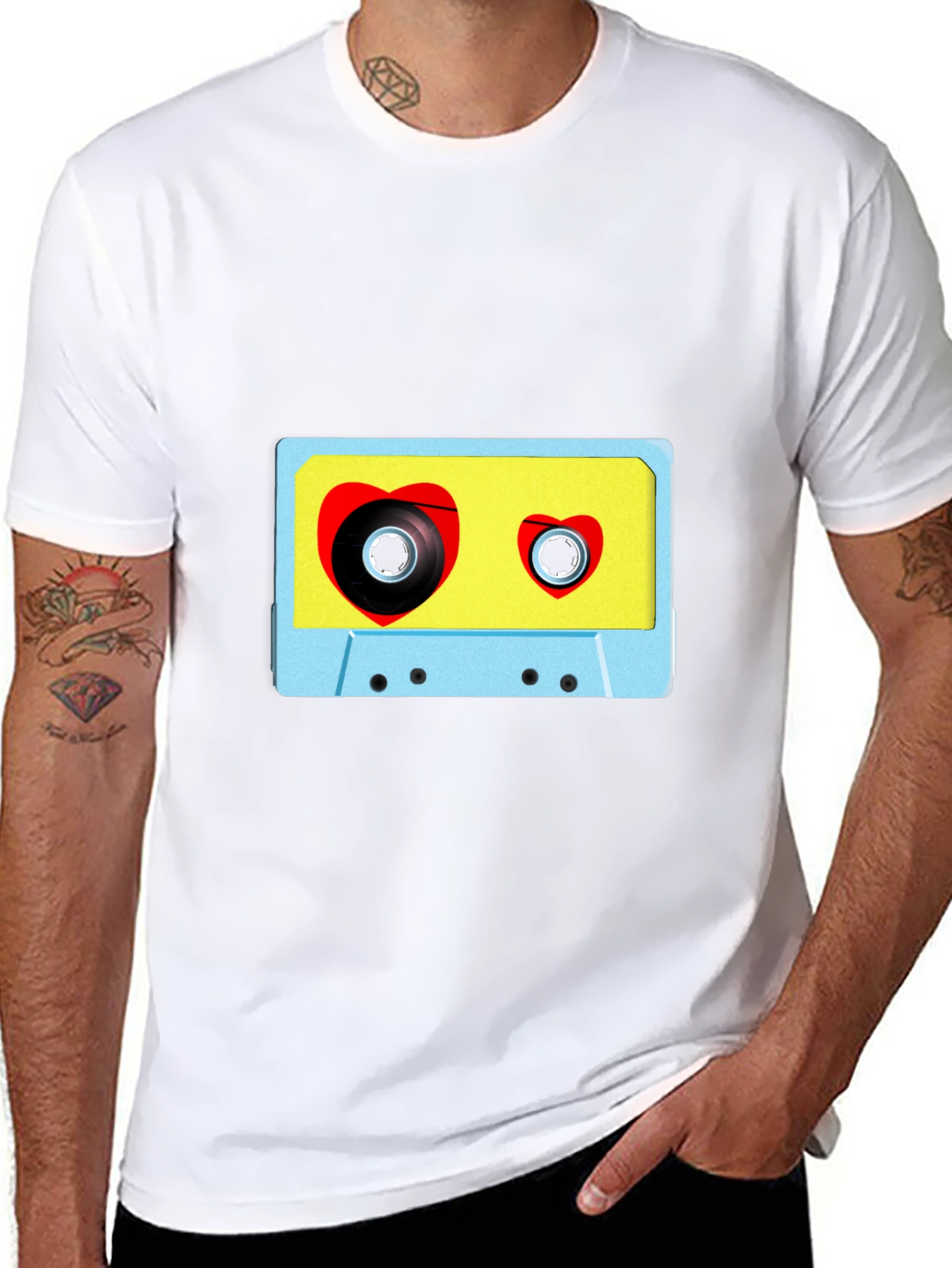 Black Retro Love Tape T-Shirt - Vintage Heart Cassette Tee view 8