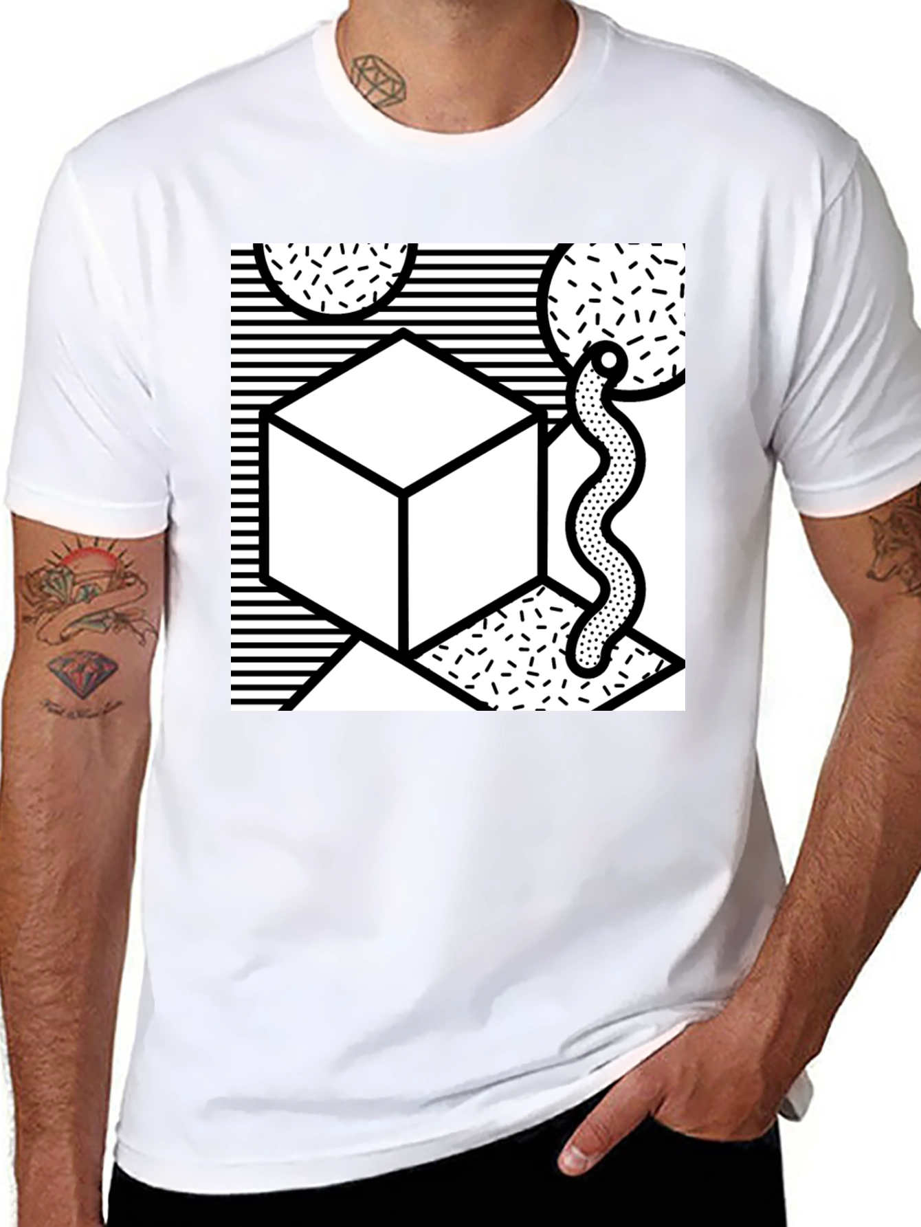 Black Geometric Pattern Black Tee view 8