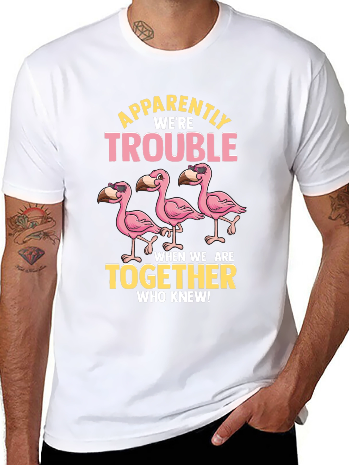 Black Funny Flamingo Trouble T-Shirt view 8
