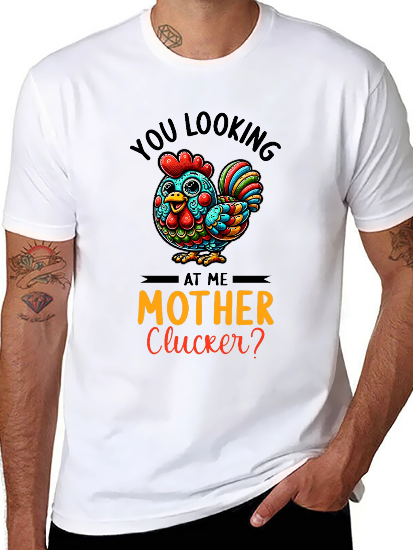 Black Funny Chicken Graphic Tee - You Looking at Me Mother Clucker view 8