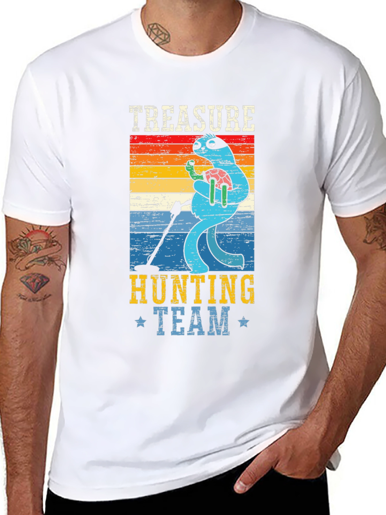 Black Treasure Hunting Team Sloth Graphic T-Shirt view 8