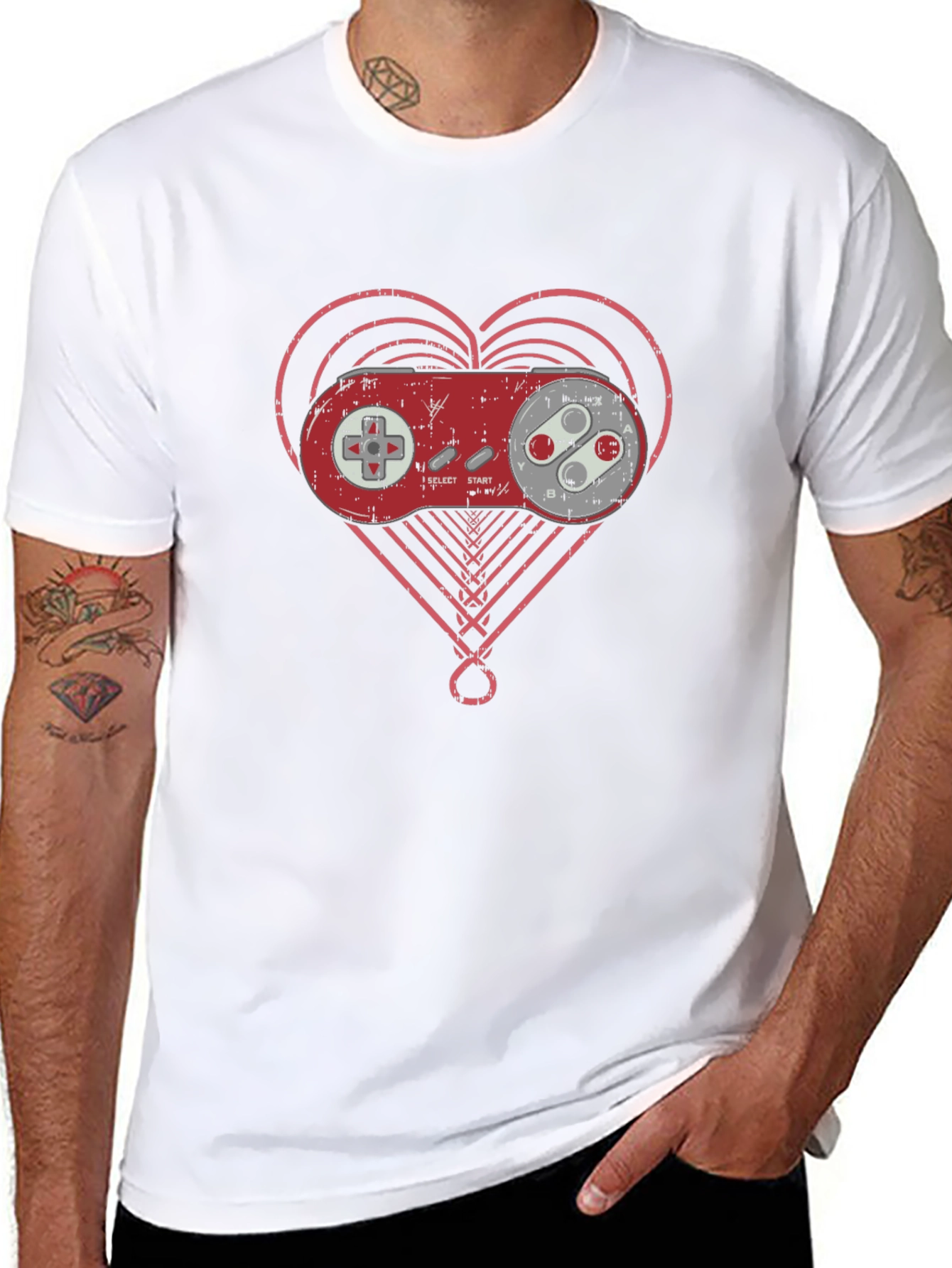 Black Retro Gamer Heart T-Shirt - Black Cotton Tee view 8