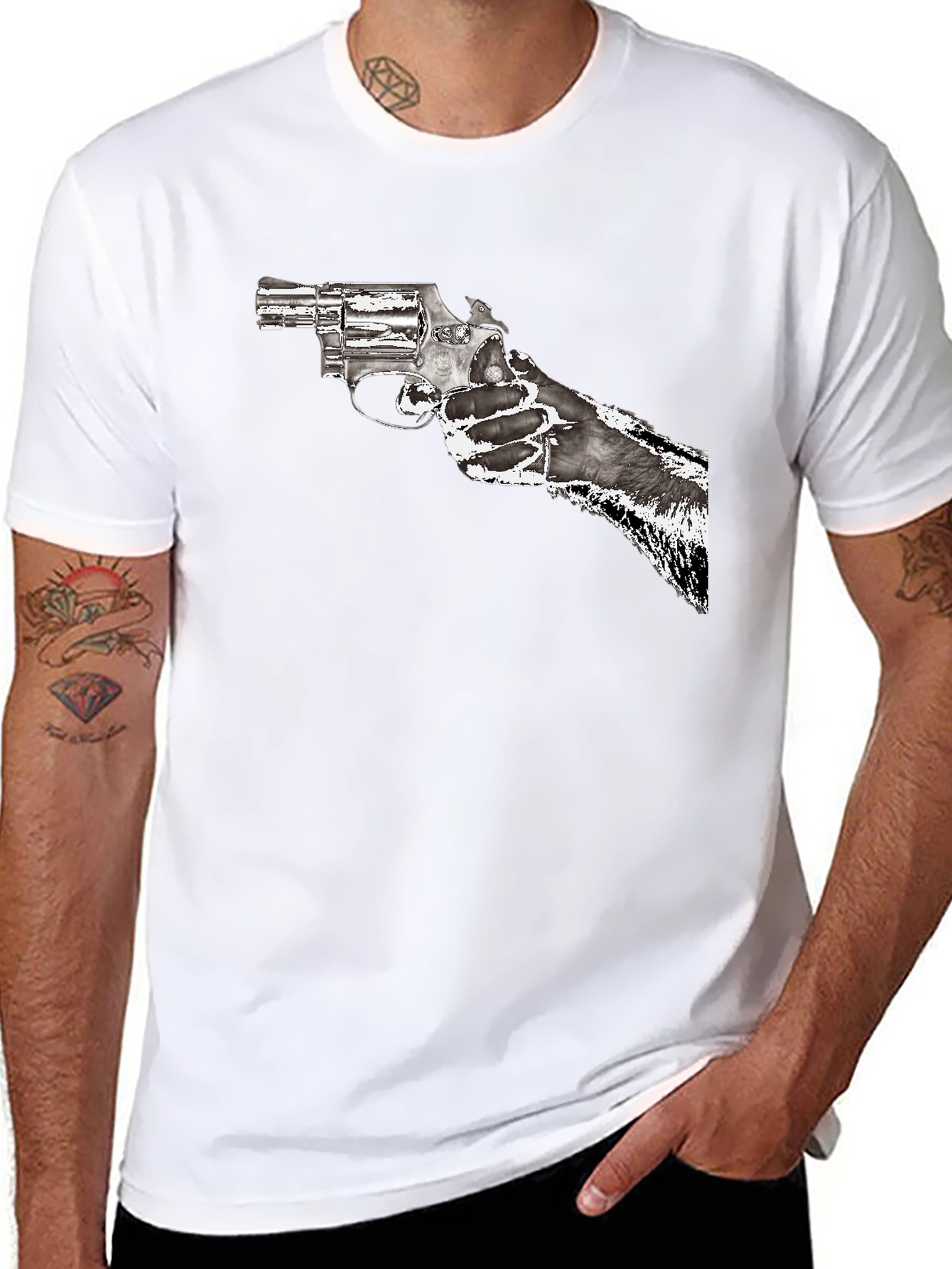 Black Gun Graphic T-Shirt - Black Cotton Blend view 8