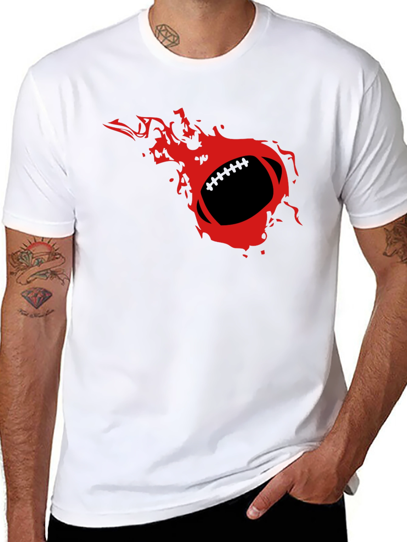 Black Flaming Football Graphic Tee - Black T-Shirt view 8