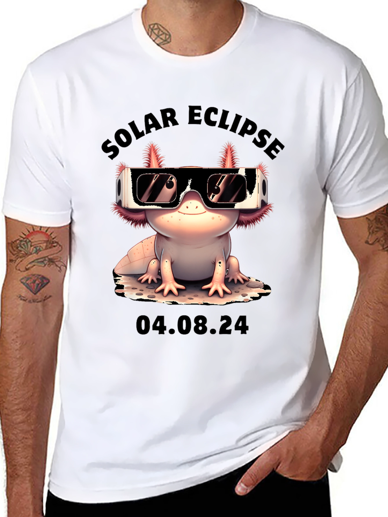 Black Solar Eclipse Axolotl T-Shirt - August 4, 2024 view 8