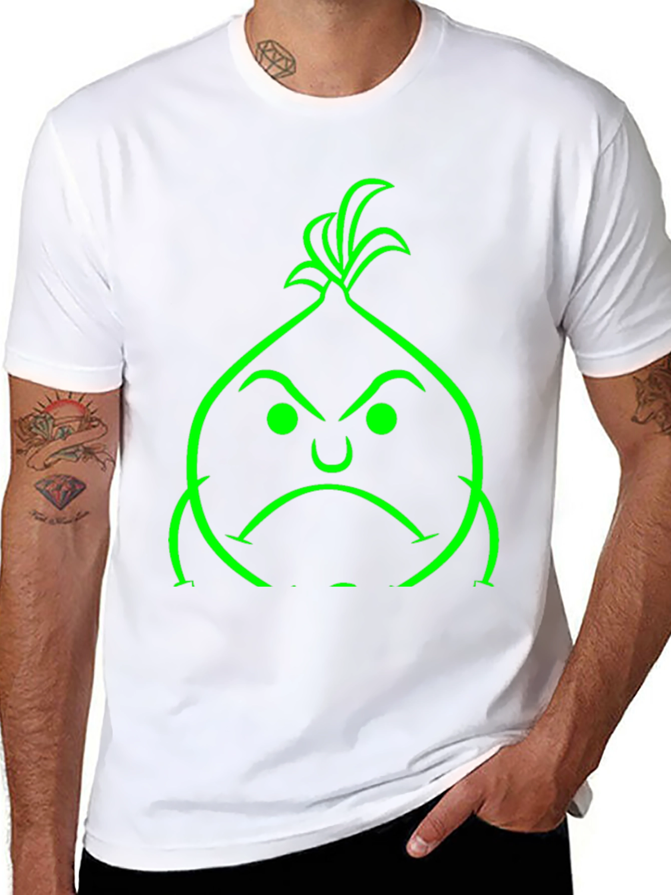 Black Grumpy Green Onion Graphic Tee - Black Cotton Blend view 8